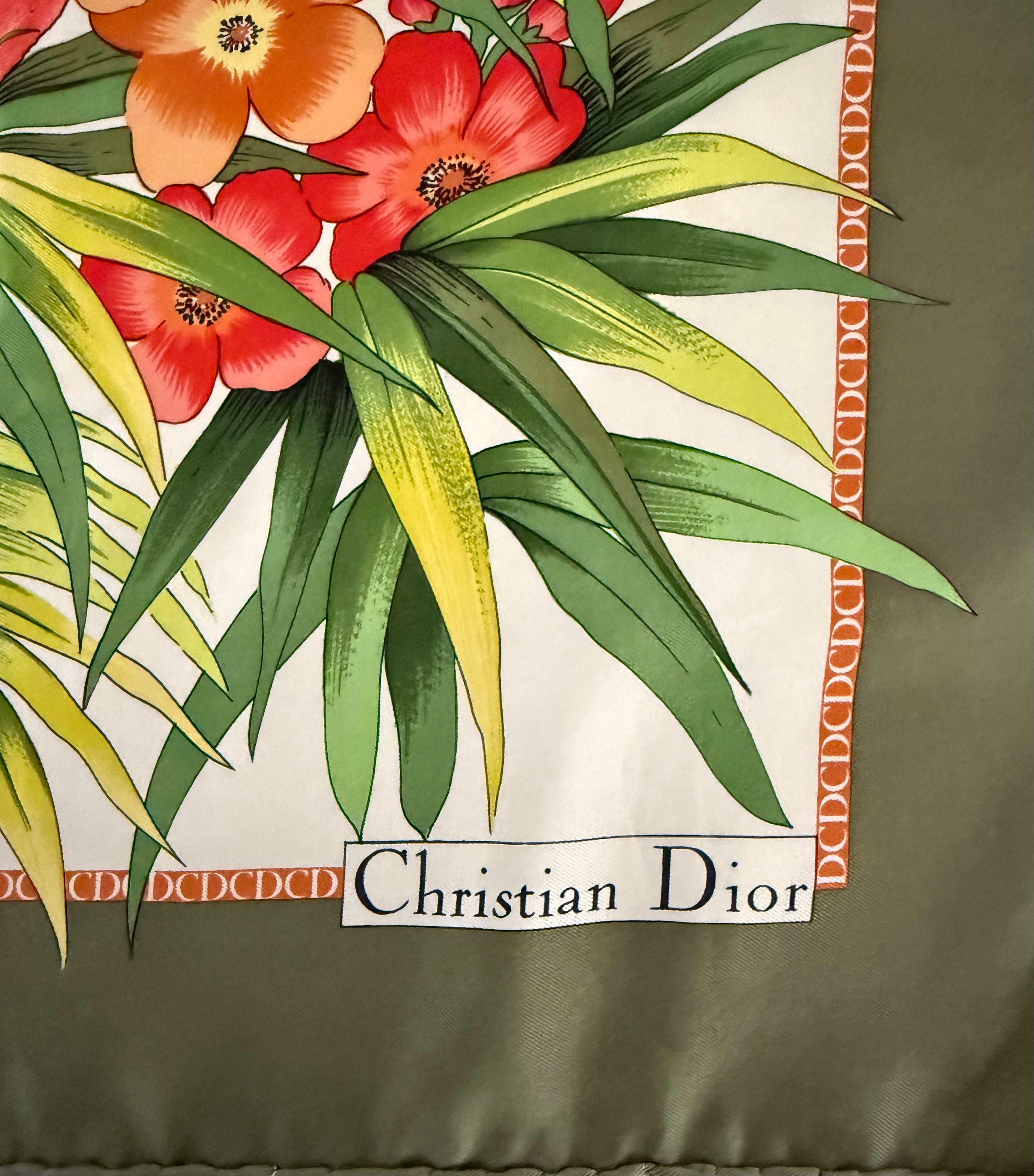 Christian Dior Plant Motiff 100% Silk Scarf