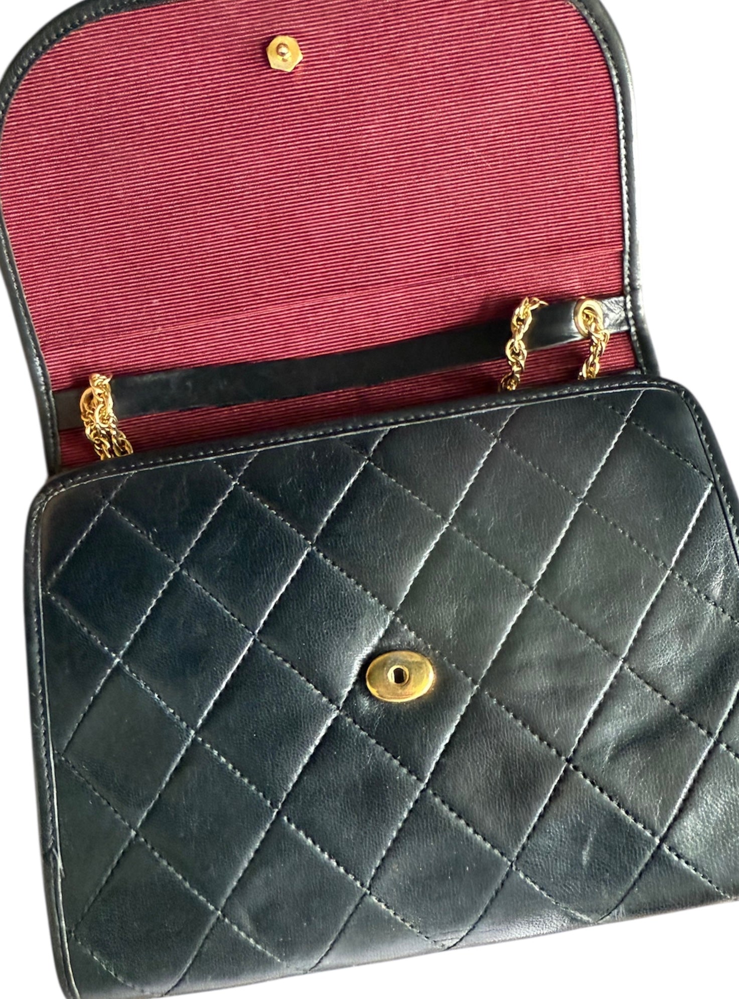 Chanel Vintage CC Mini Pushlock Quilted Lambskin Leather Chain Bag