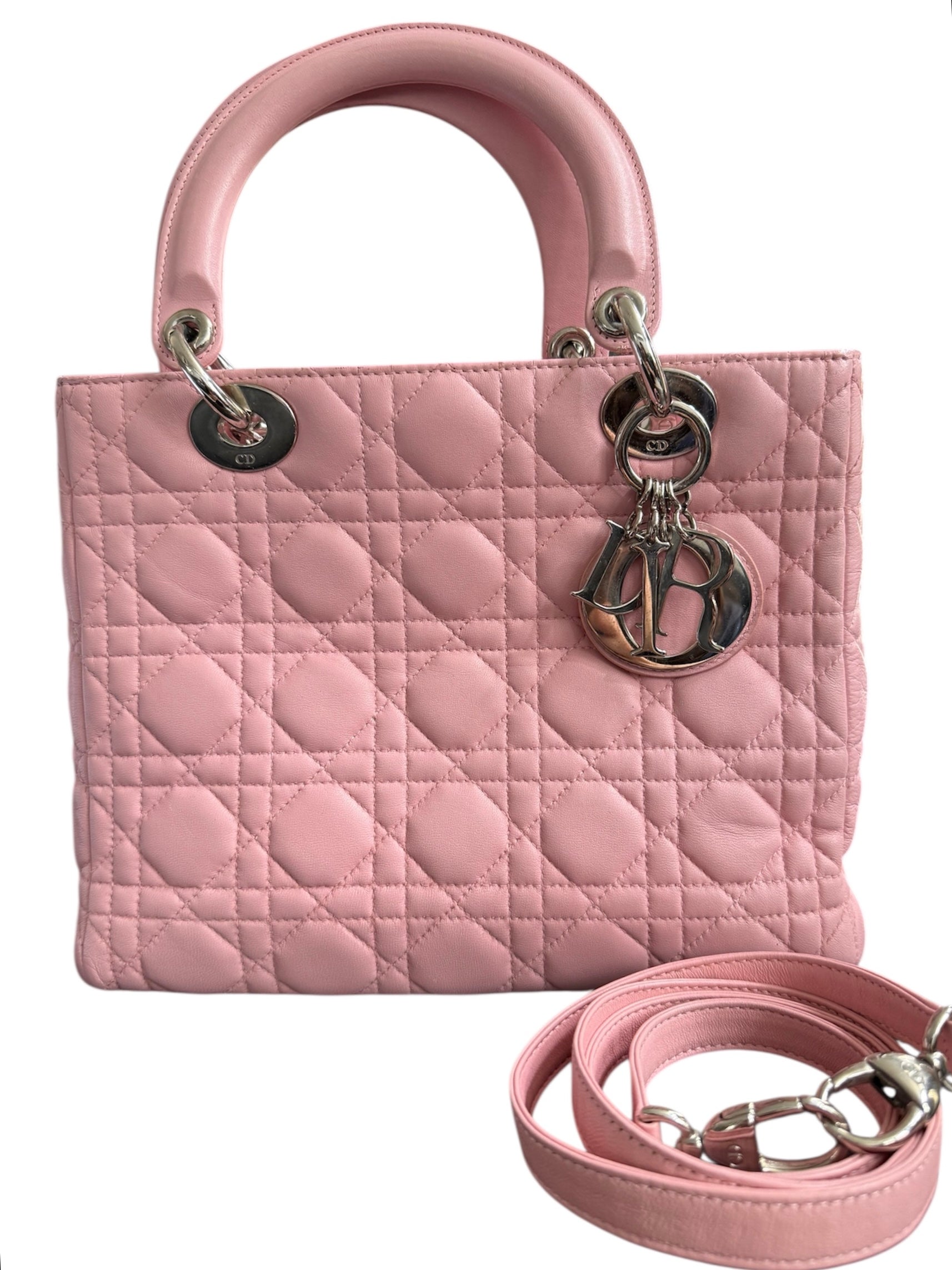 Christian Dior Cannage Lady Lambskin Leather With Shoulder Strap