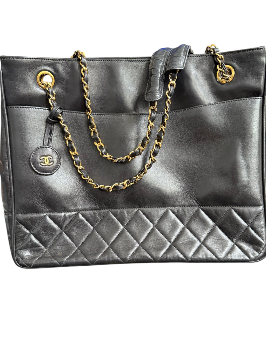 Chanel Vintage Black Lambskin Quilted Tote