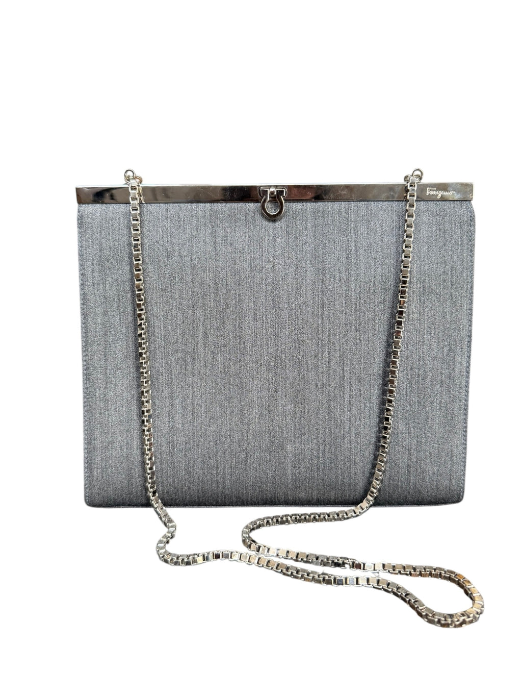 Salvatore Ferragamo Gancini Nylon Chain Evening Bag Grey