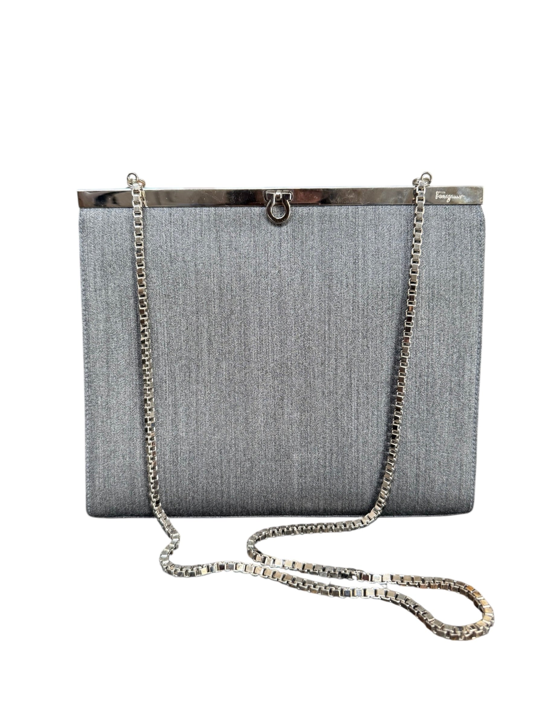 Salvatore Ferragamo Gancini Nylon Chain Evening Bag Grey