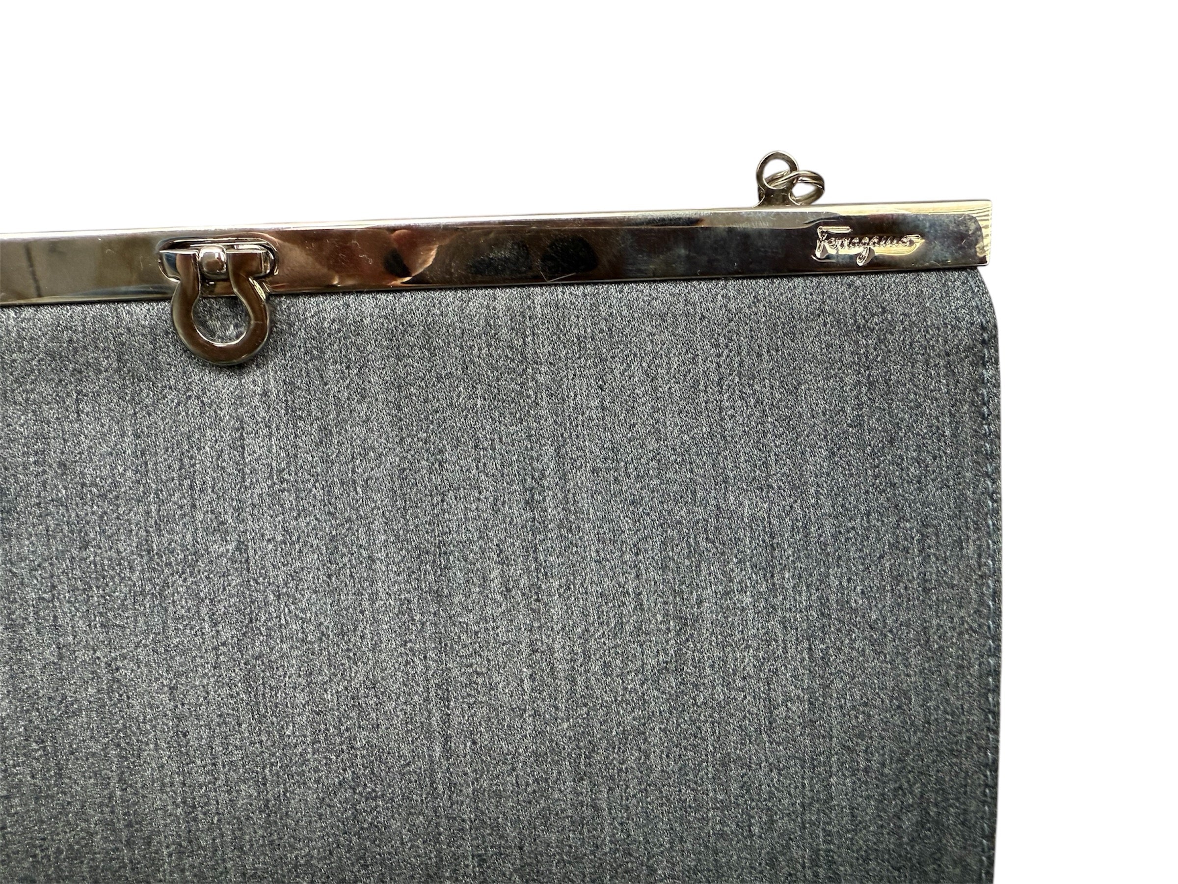 Salvatore Ferragamo Gancini Nylon Chain Evening Bag Grey