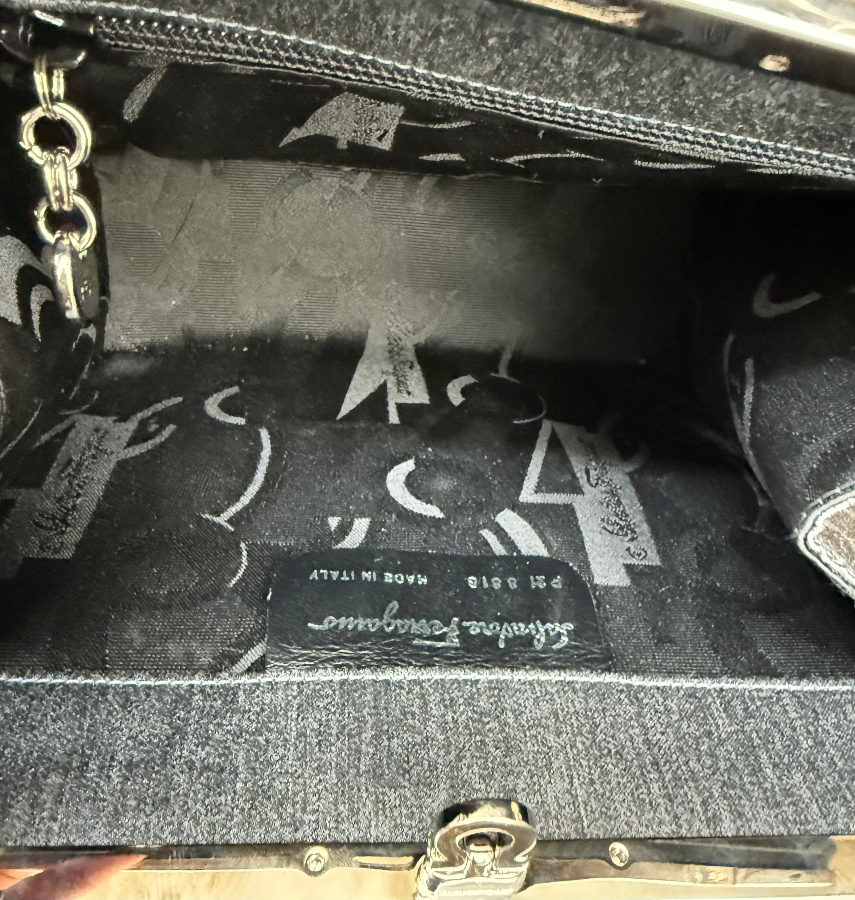 Salvatore Ferragamo Gancini Nylon Chain Evening Bag Grey