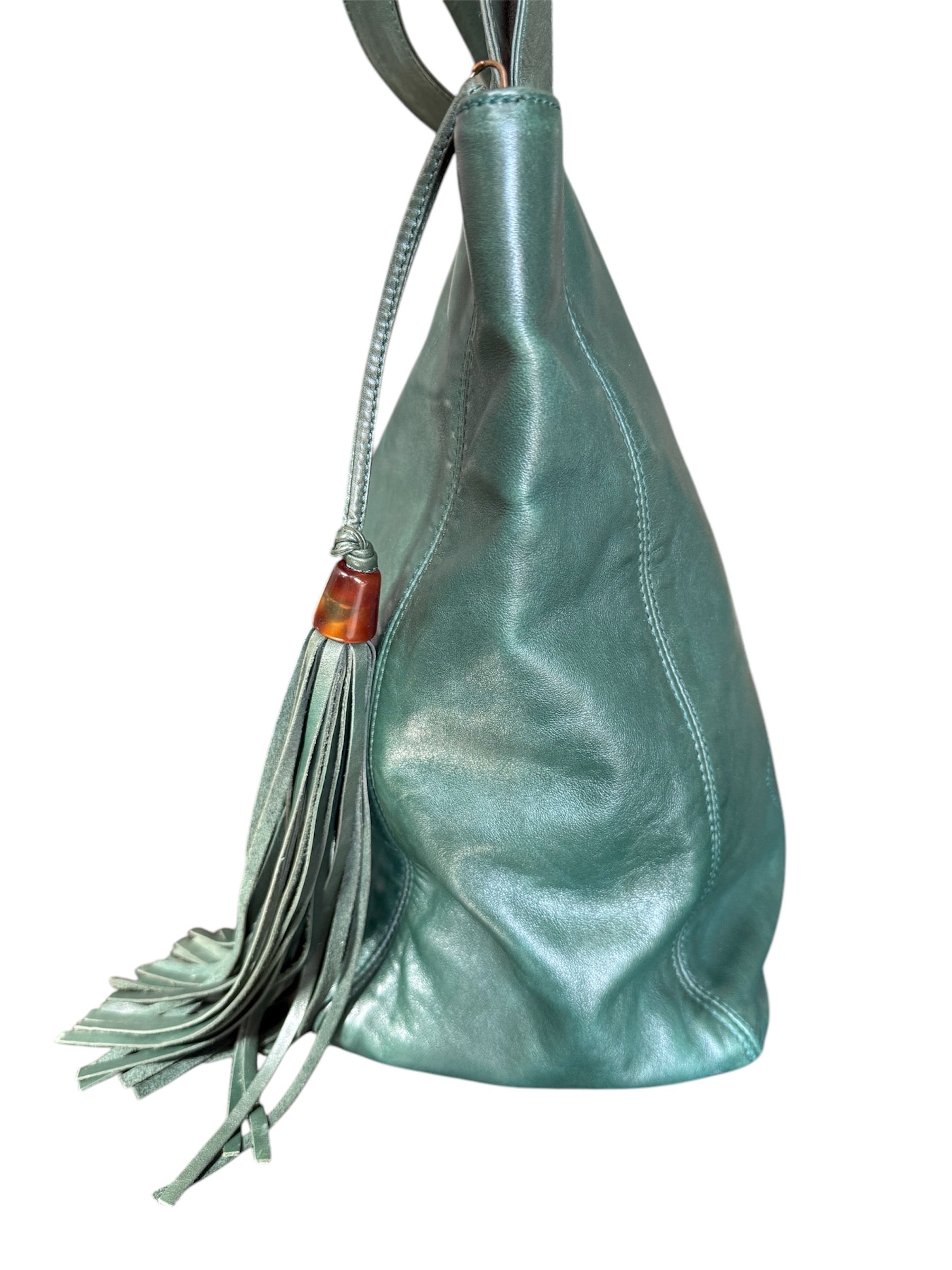 Chanel COCO Mark Lambskin Leather Tassel Fringe Shoulder Bag Green