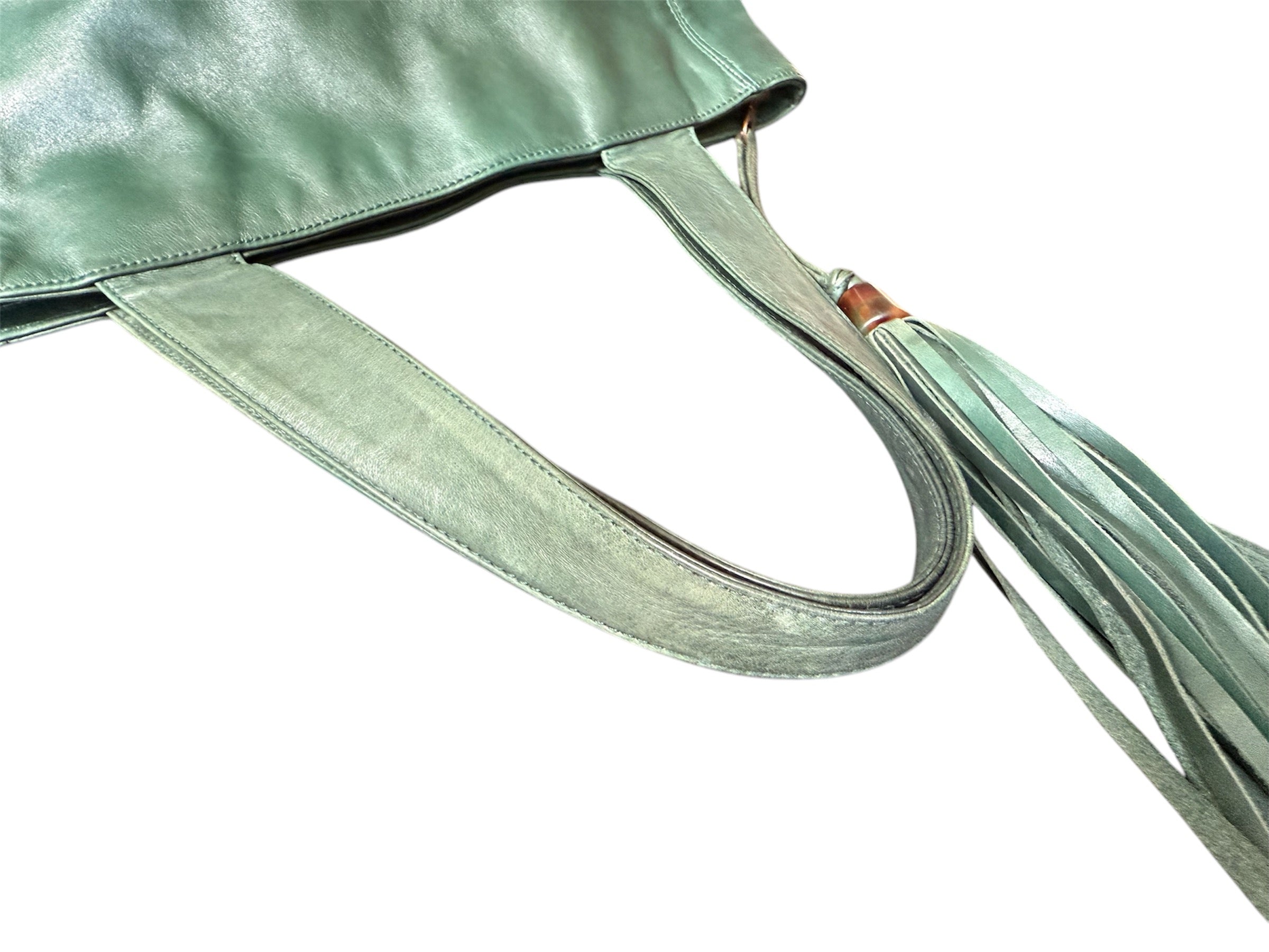 Chanel COCO Mark Lambskin Leather Tassel Fringe Shoulder Bag Green