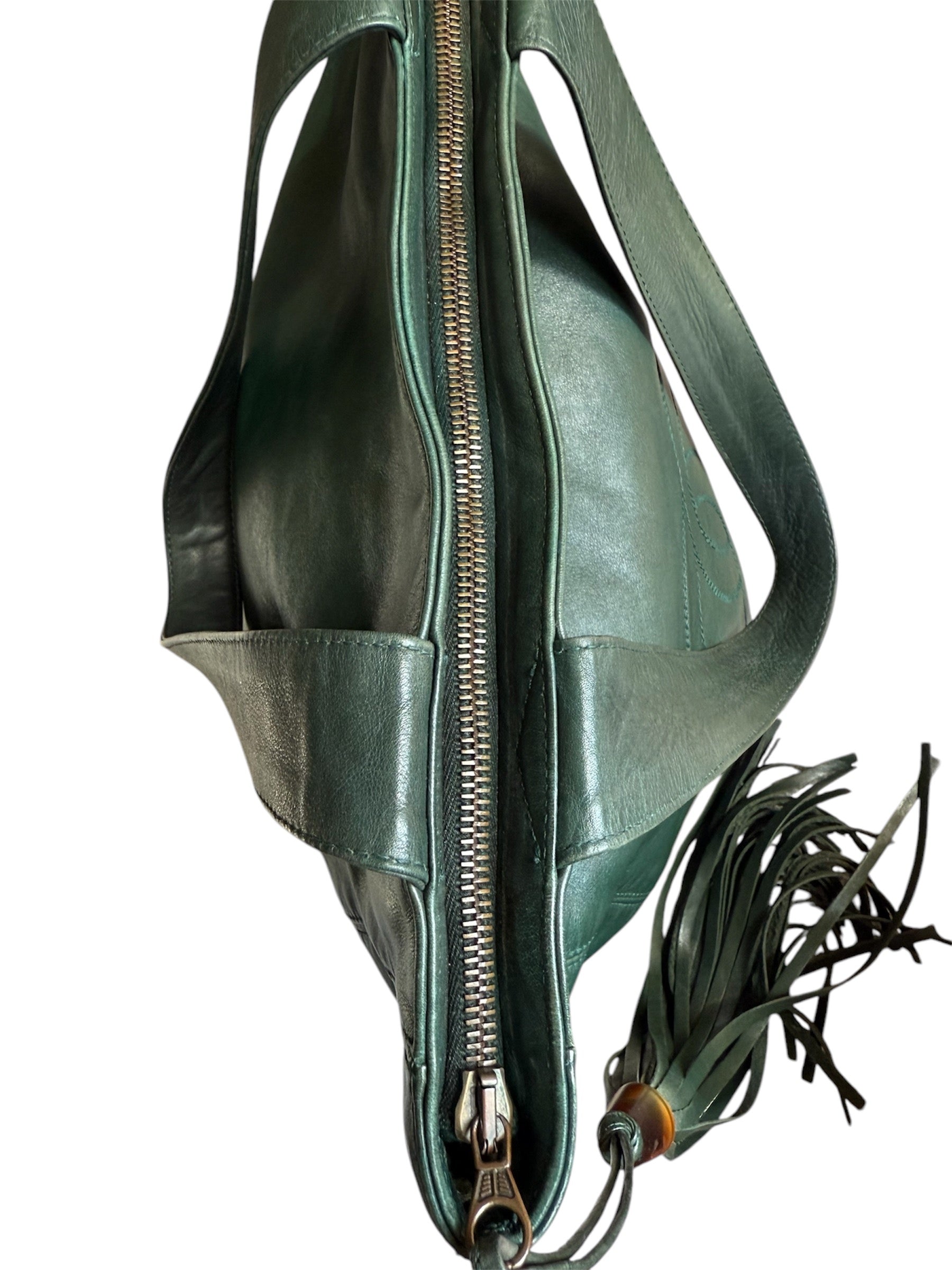 Chanel COCO Mark Lambskin Leather Tassel Fringe Shoulder Bag Green