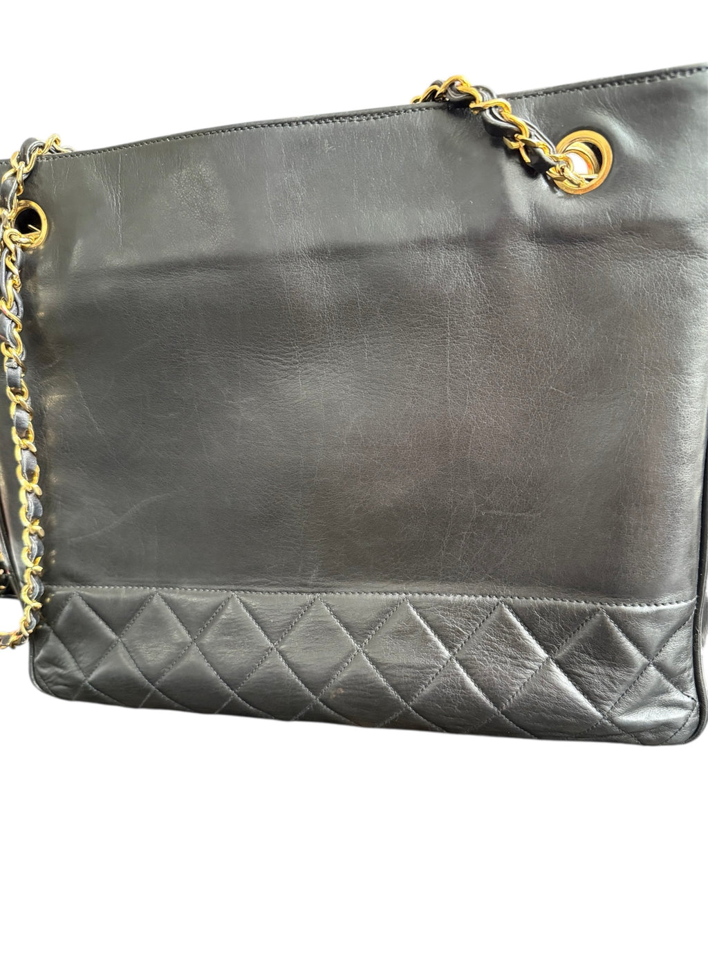 Chanel Vintage Black Lambskin Quilted Tote