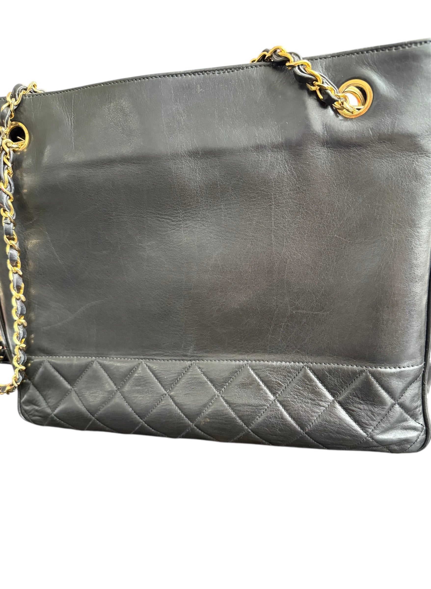 Chanel Vintage Black Lambskin Quilted Tote