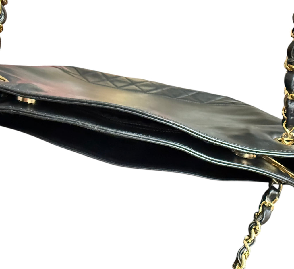 Chanel Vintage Black Lambskin Quilted Tote