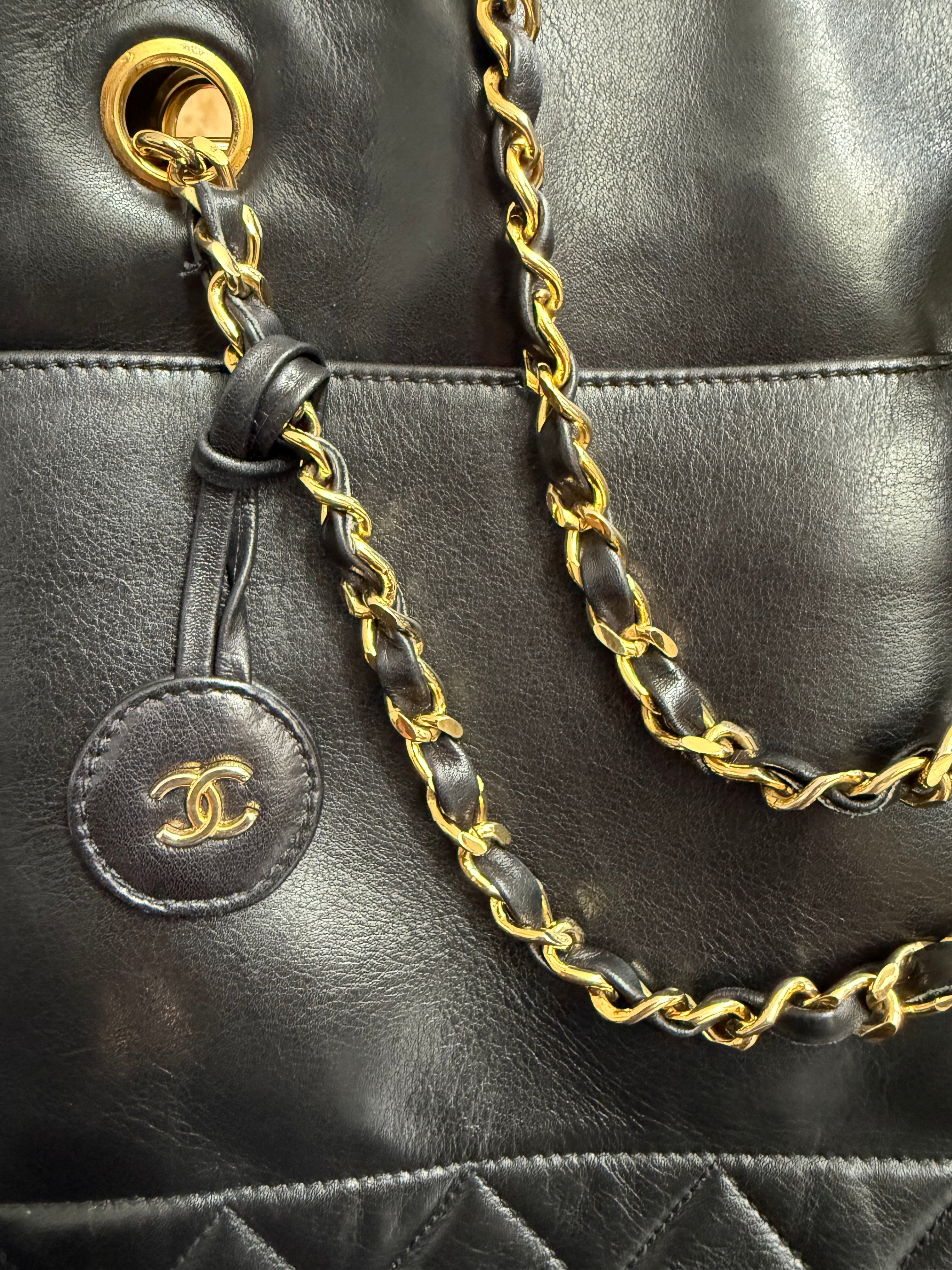 Chanel Vintage Black Lambskin Quilted Tote