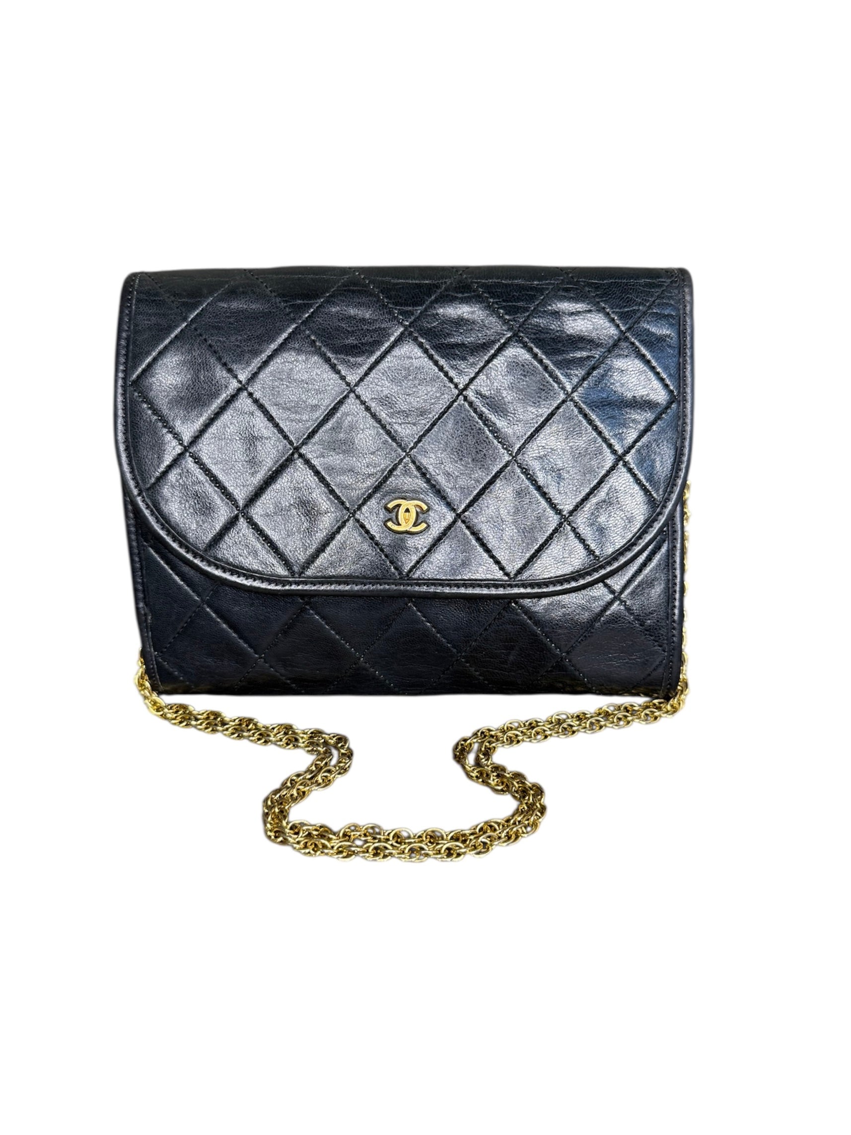 Chanel Vintage CC Mini Pushlock Quilted Lambskin Leather Chain Bag