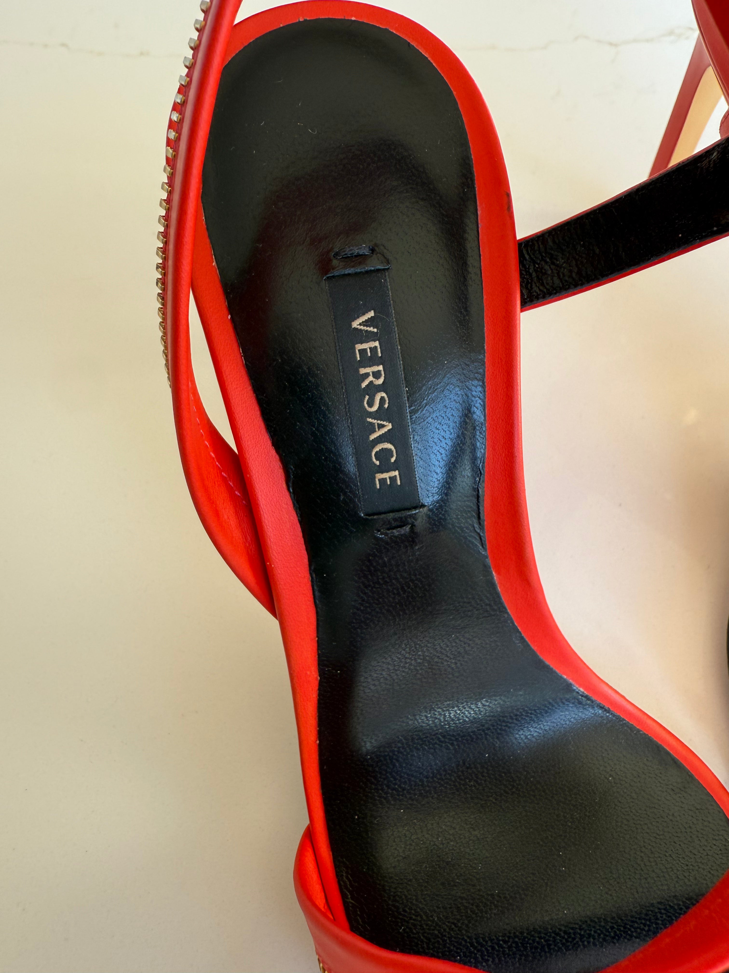 Versace 36.5 Runway Gold Logo Safety Pin Shoes