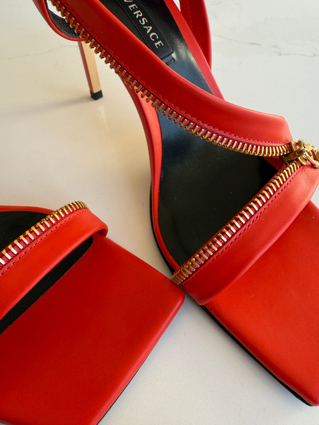 Versace 36.5 Runway Gold Logo Safety Pin Shoes