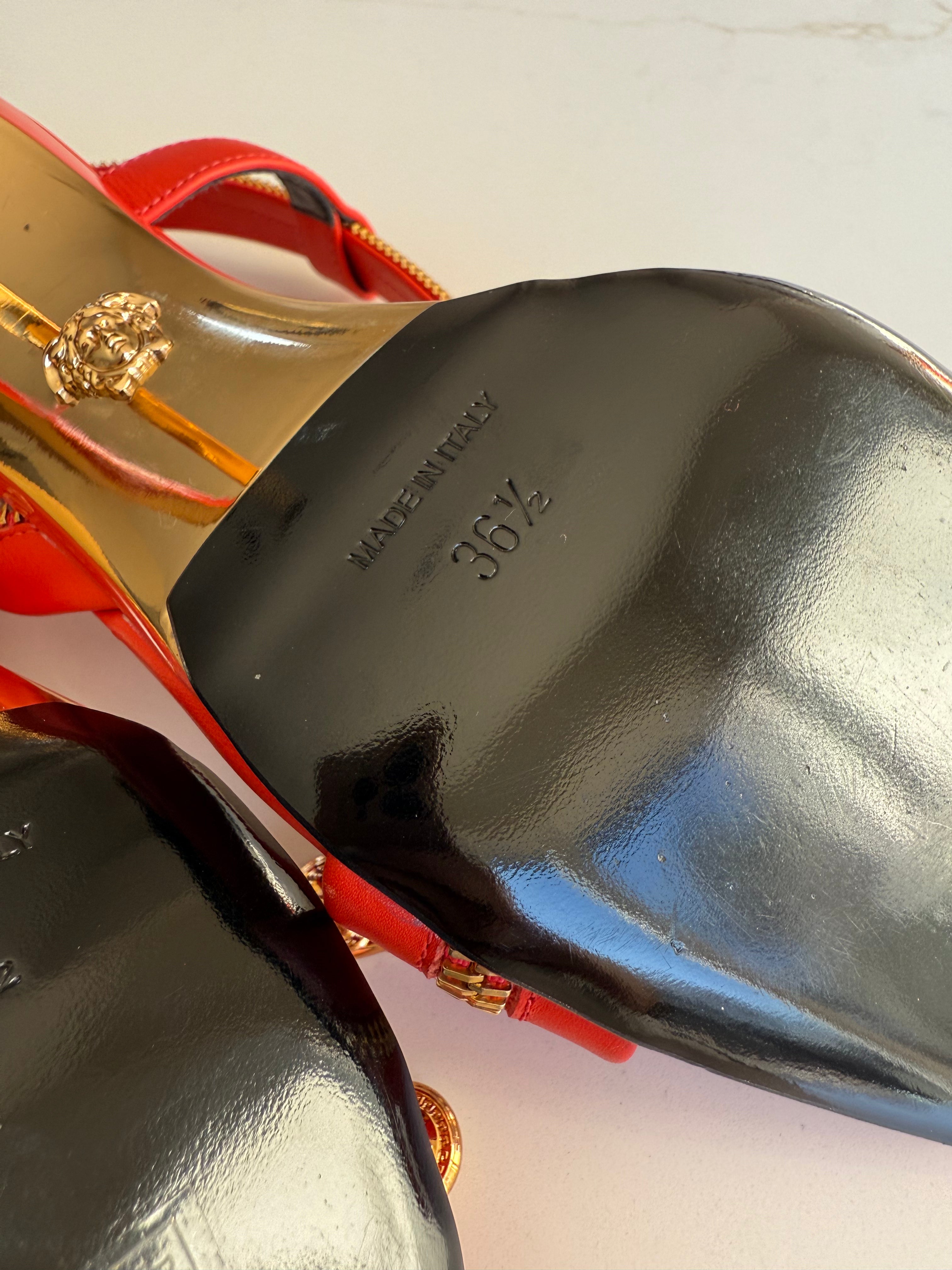 Versace 36.5 Runway Gold Logo Safety Pin Shoes