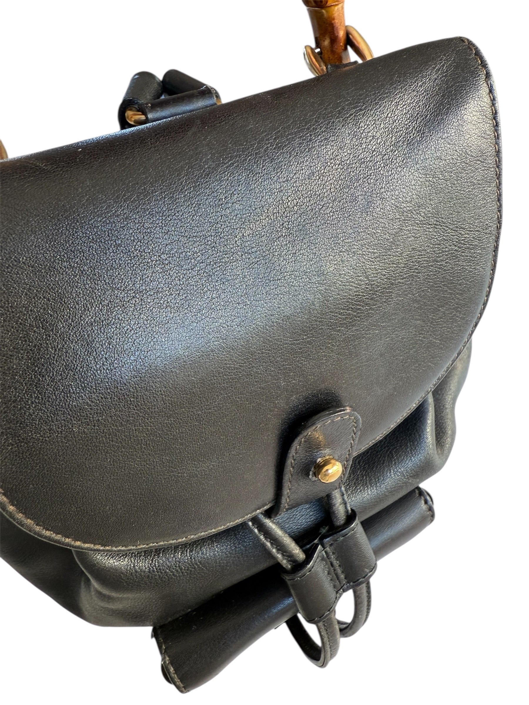 Gucci Bamboo Leather Back Pack Black