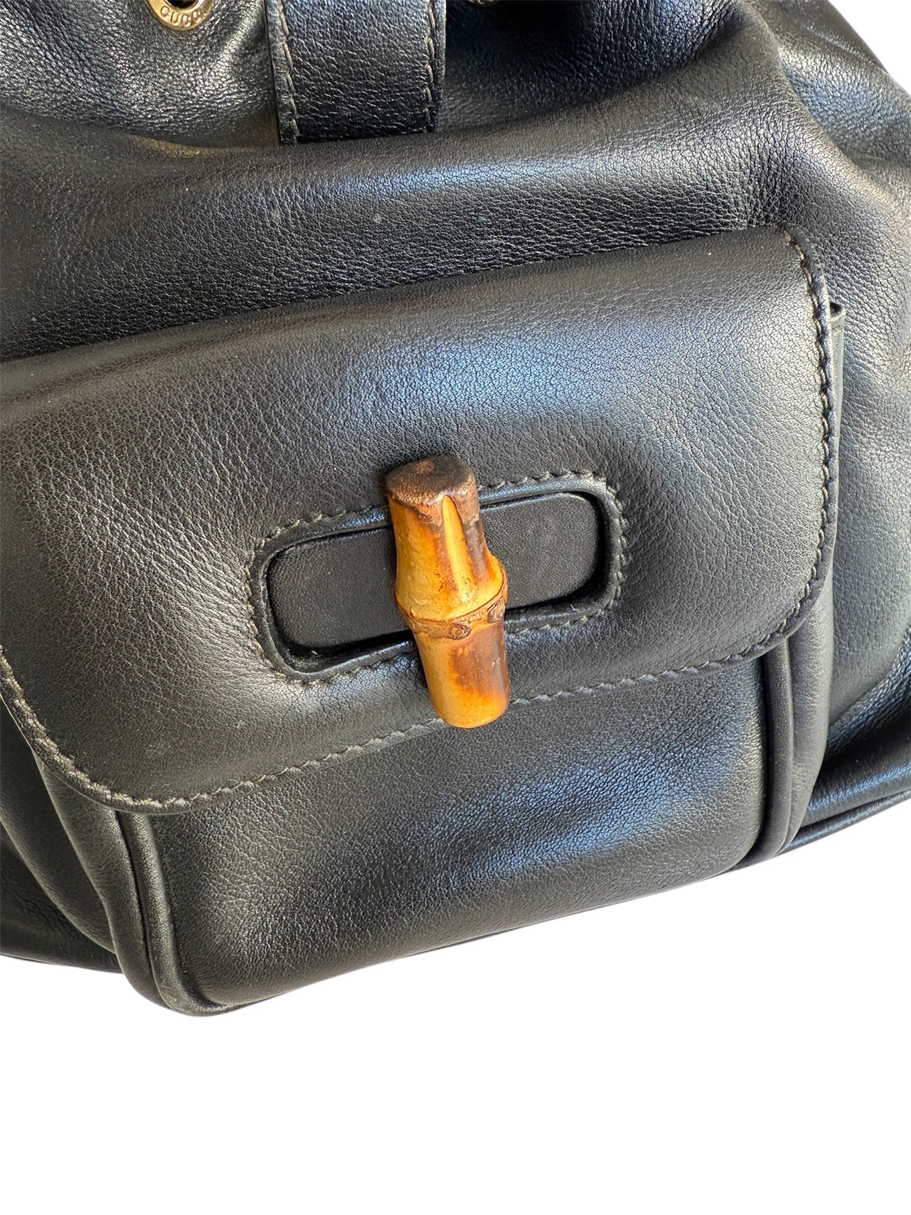 Gucci Bamboo Leather Back Pack Black