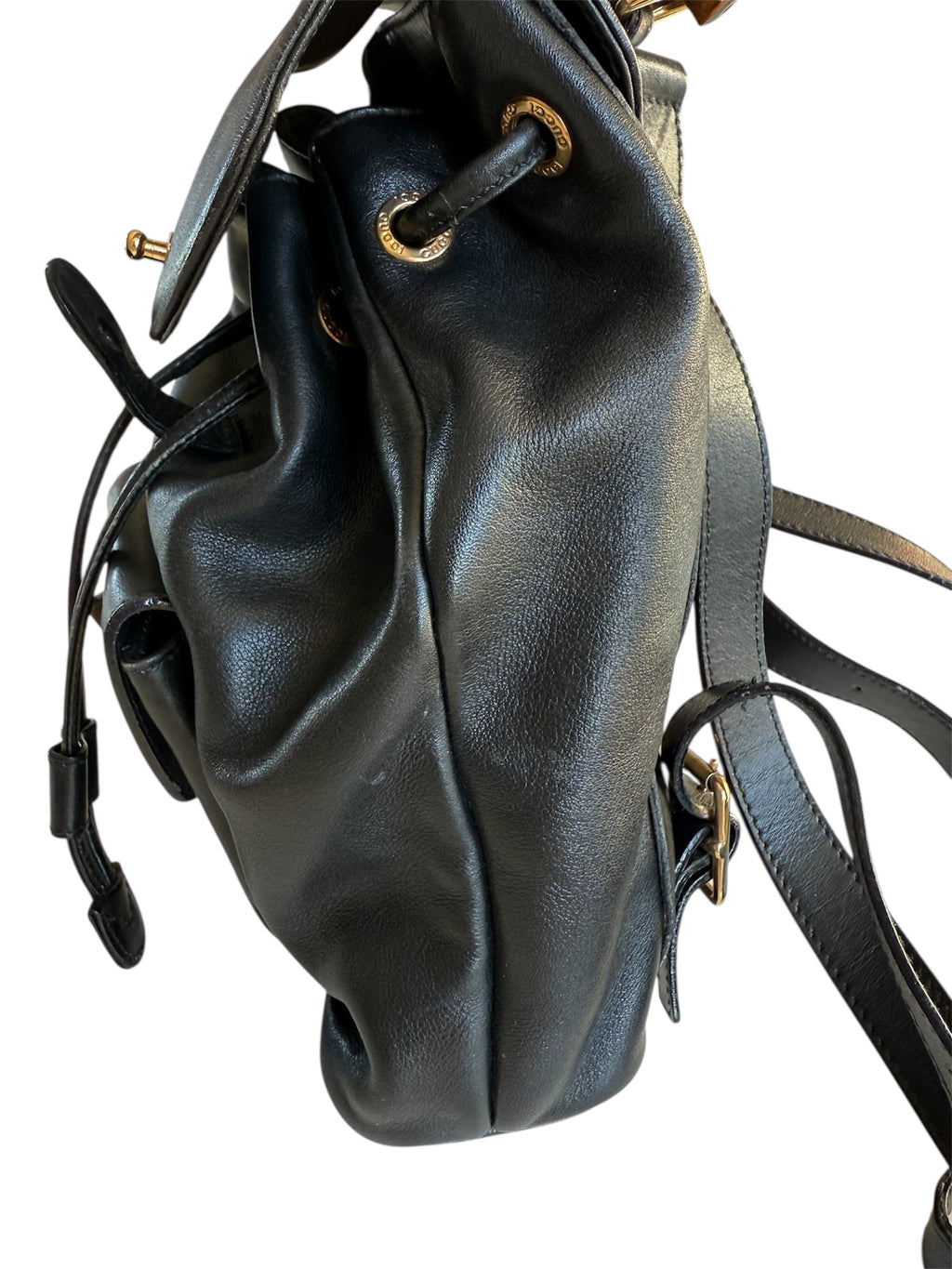 Gucci Bamboo Leather Back Pack Black