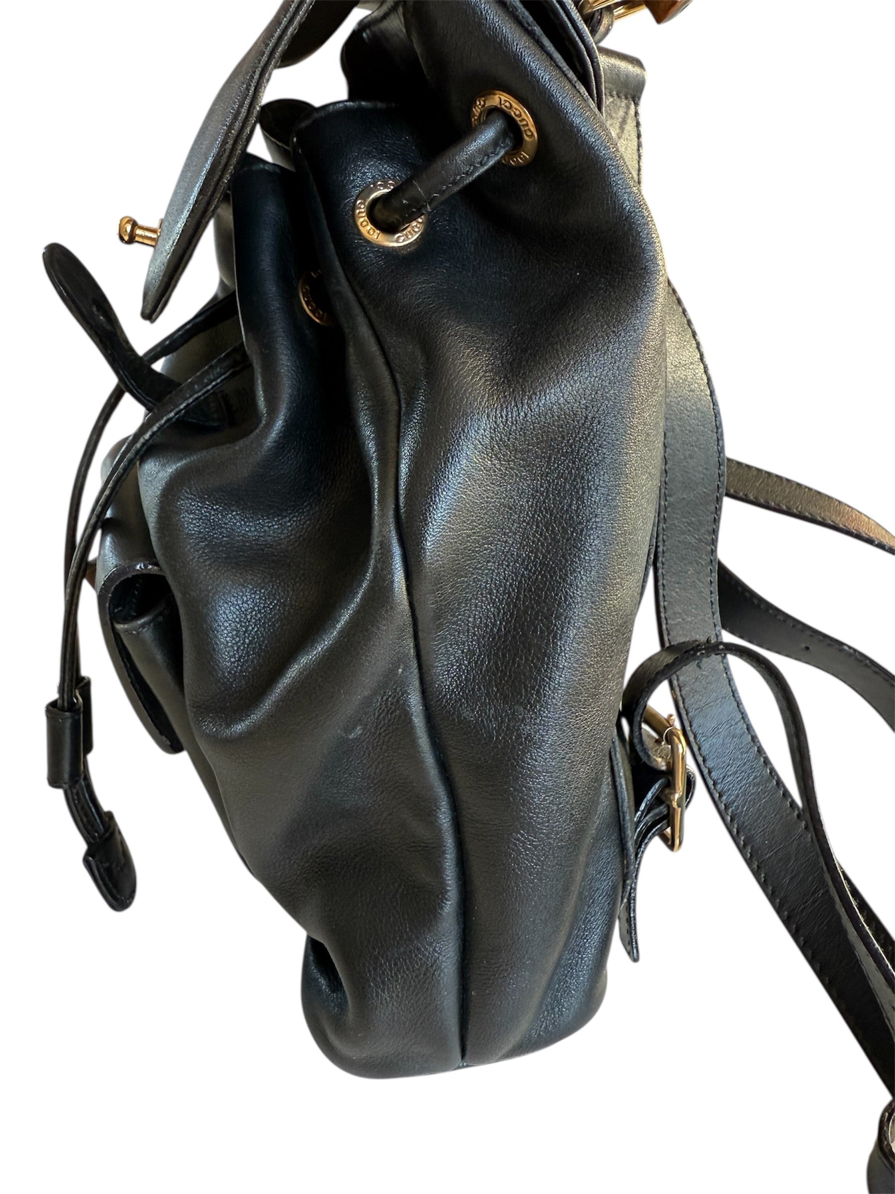 Gucci Bamboo Leather Back Pack Black