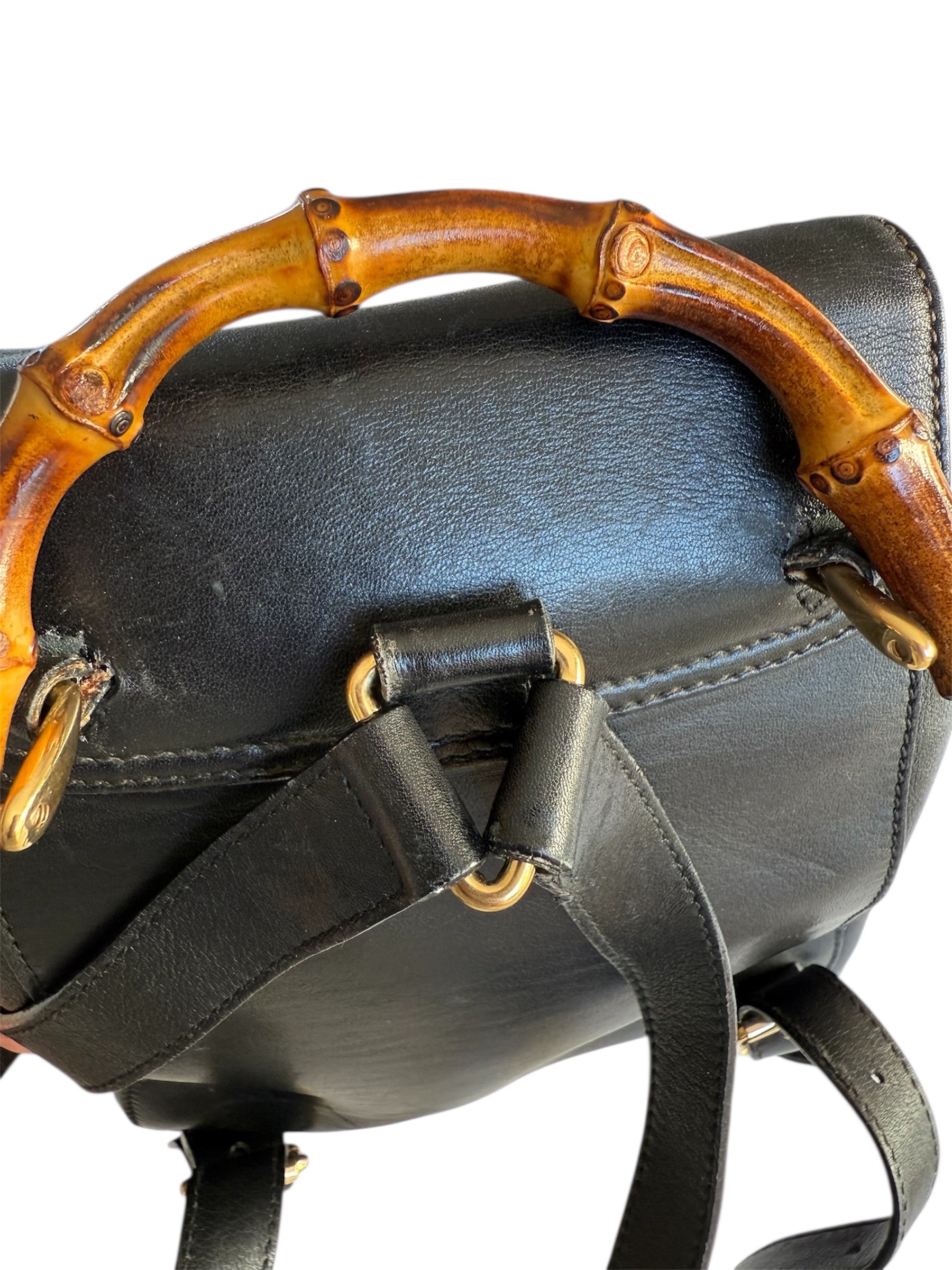 Gucci Bamboo Leather Back Pack Black