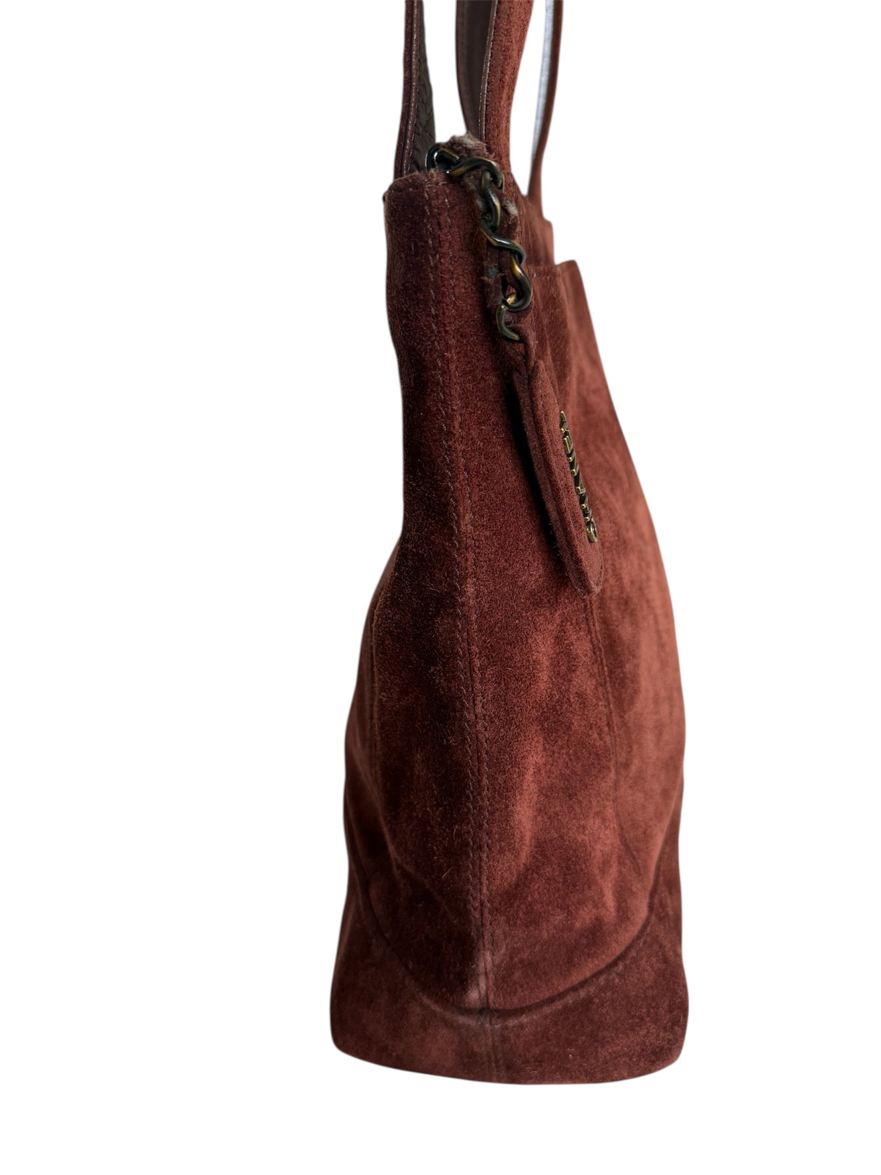 Chanel Vintage Brown Suede Shoulder Bag