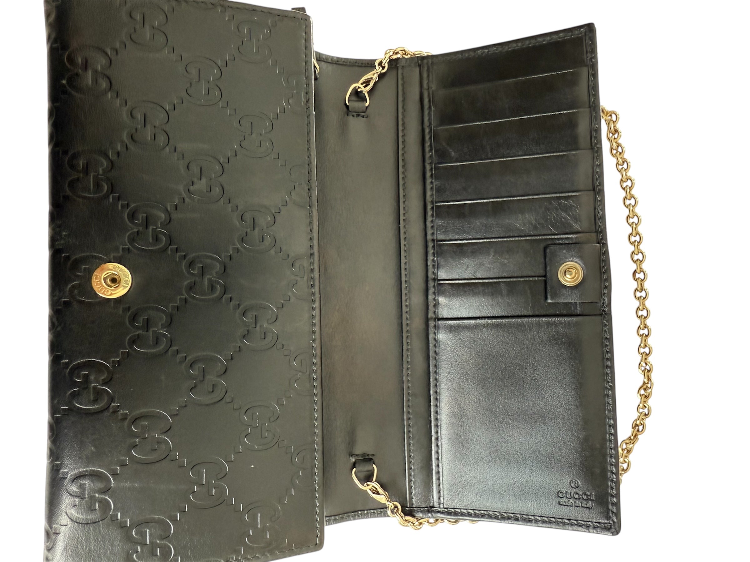 Gucci Black Leather Wallet On Chain
