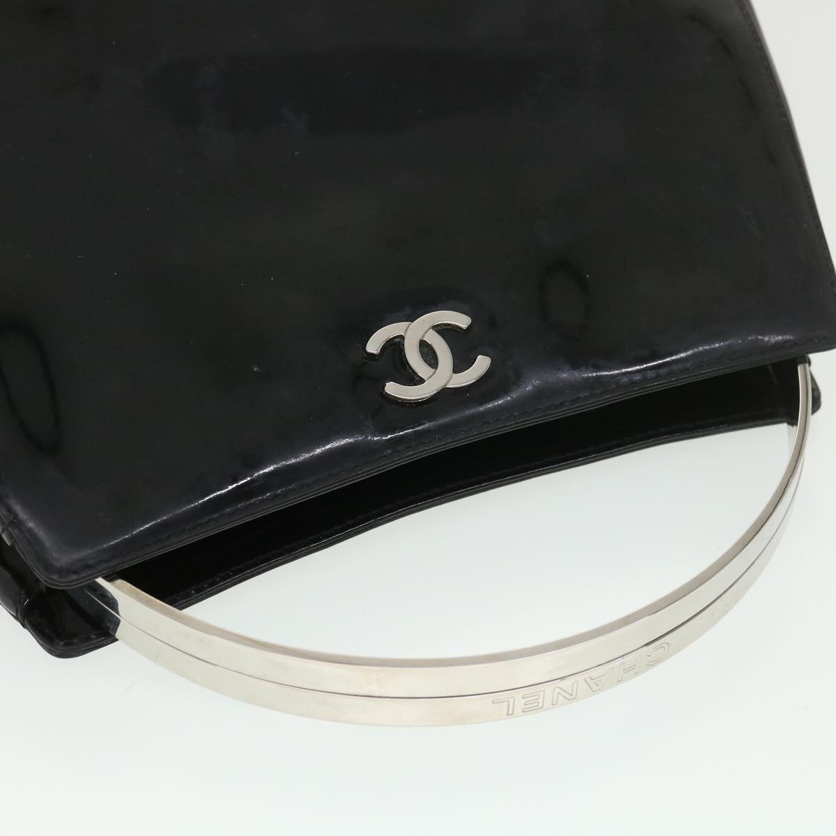 Chanel Hand Bag Enamel Black CC Vintage