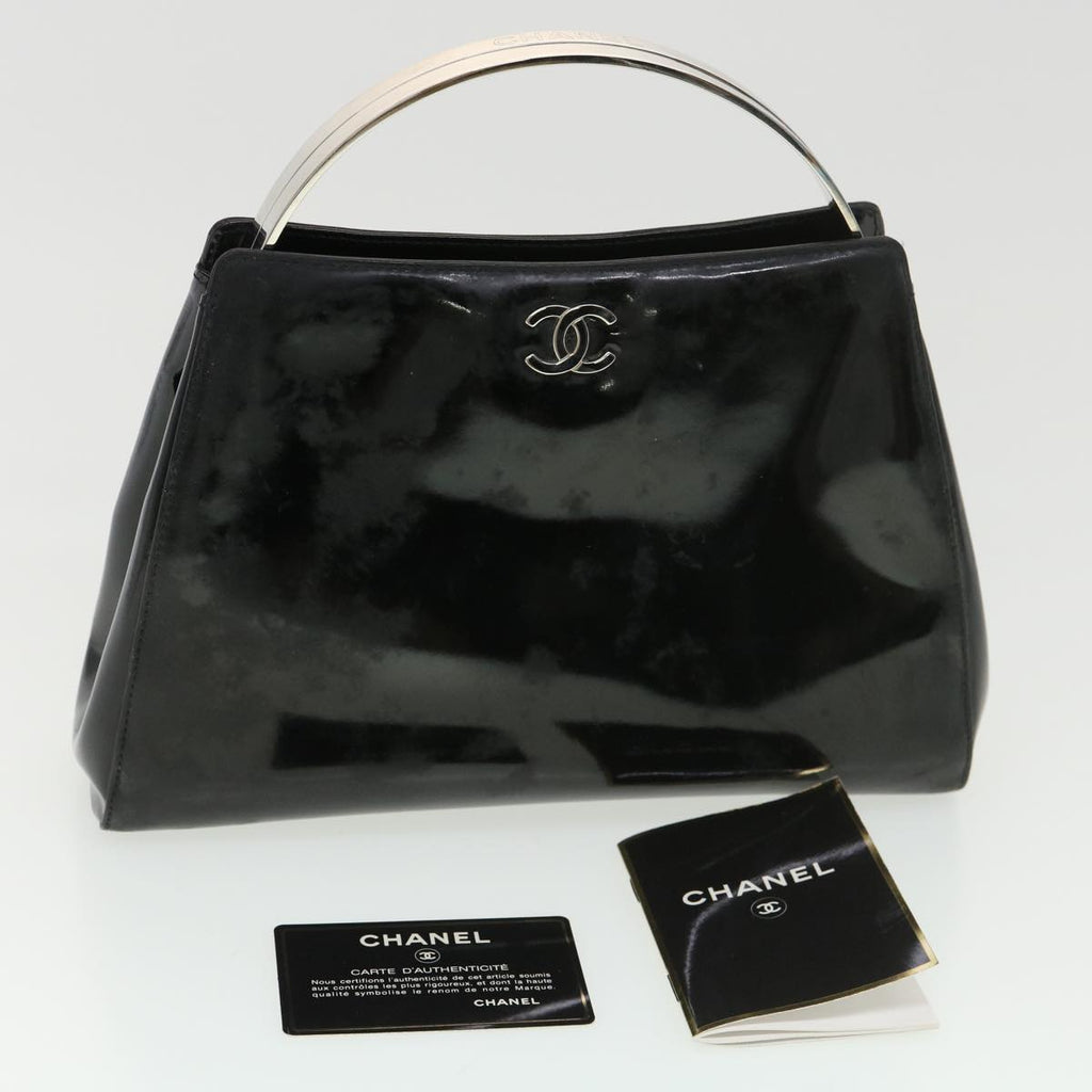 Chanel Hand Bag Enamel Black CC Vintage