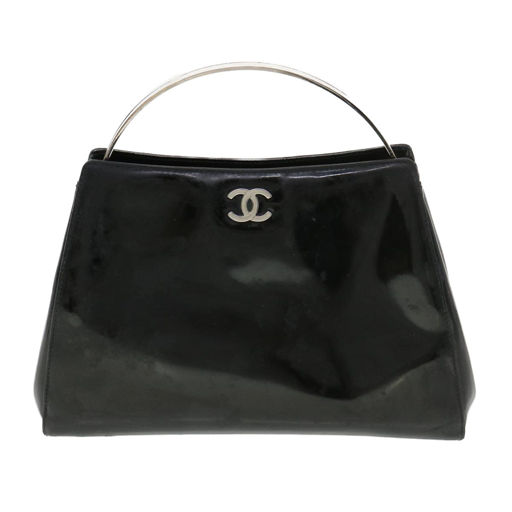Chanel Hand Bag Enamel Black CC Vintage