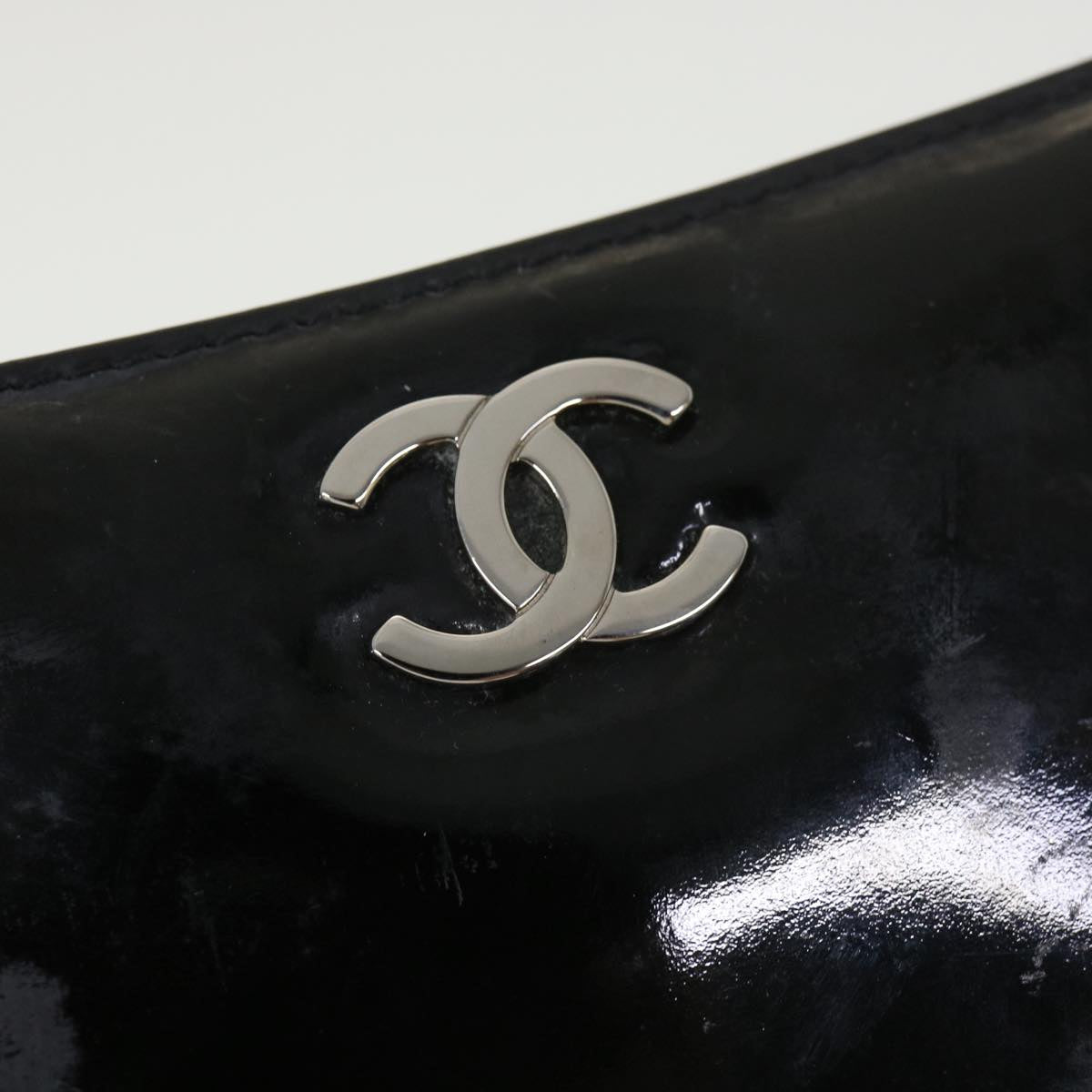 Chanel Hand Bag Enamel Black CC Vintage