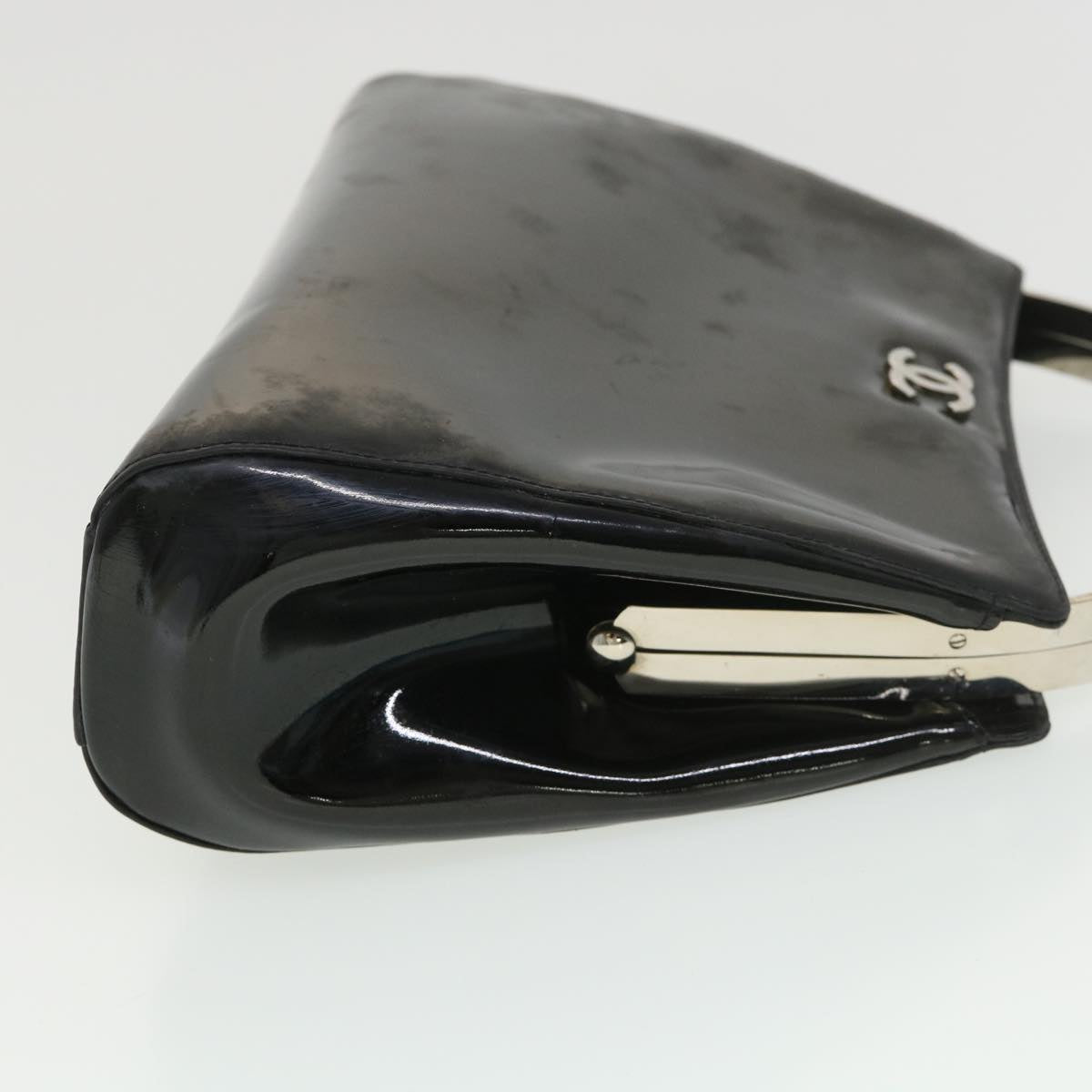 Chanel Hand Bag Enamel Black CC Vintage