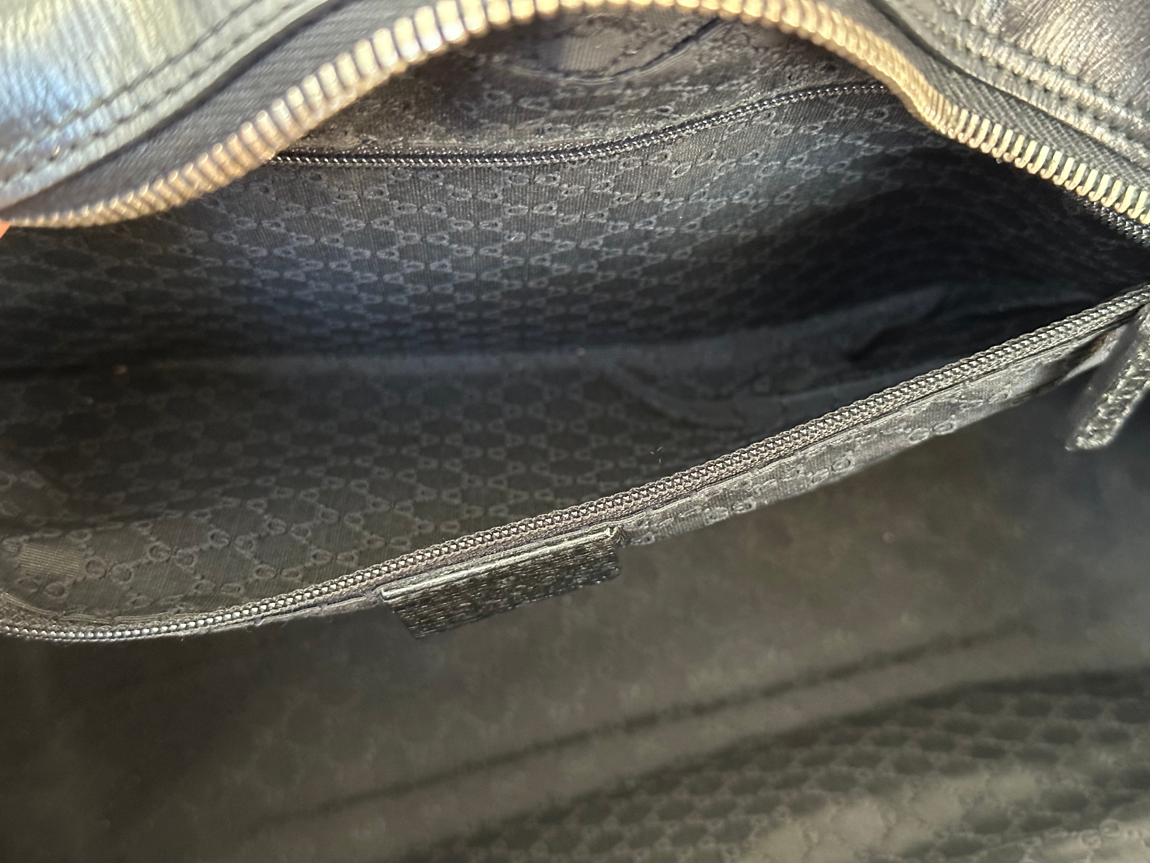 Gucci Front Angle Zipper Black Leather Shoulder Bag