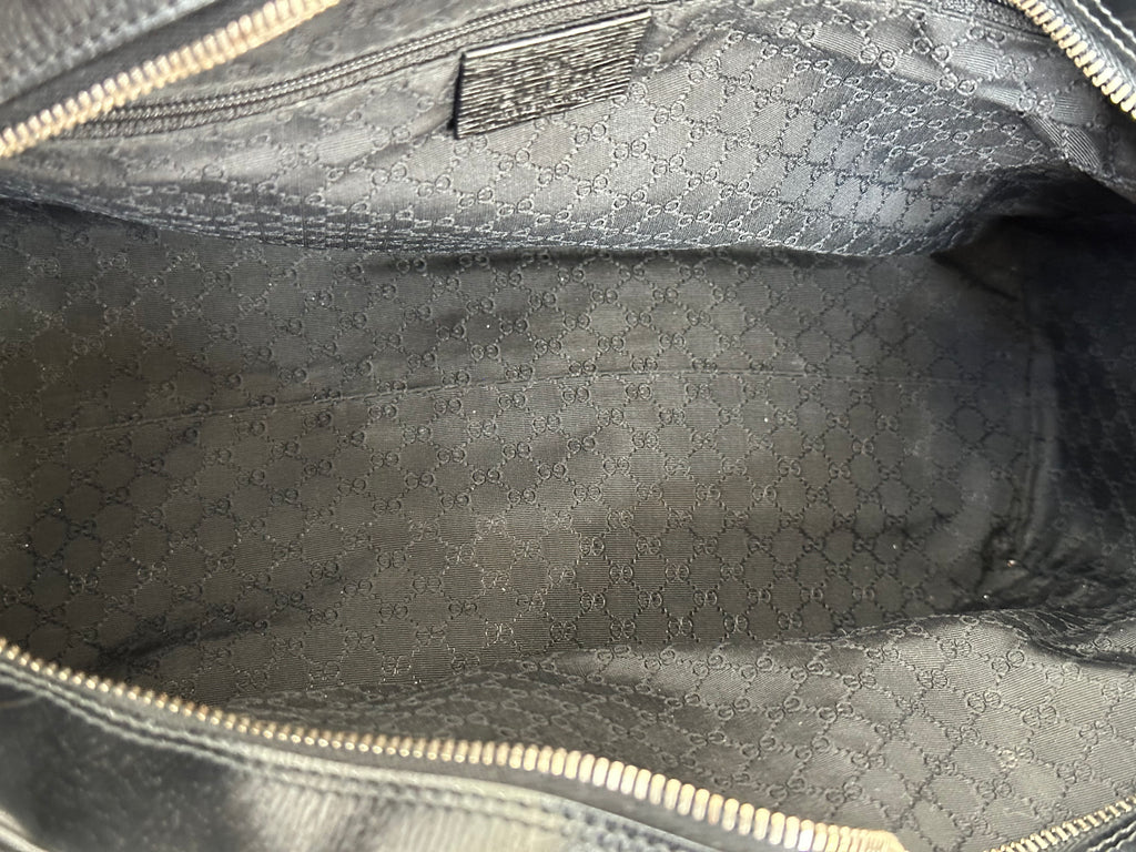 Gucci Front Angle Zipper Black Leather Shoulder Bag