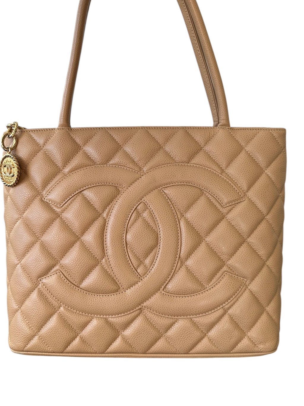 Chanel Classic Gold Medallion CC Quilted Caviar Leather Tote Bag