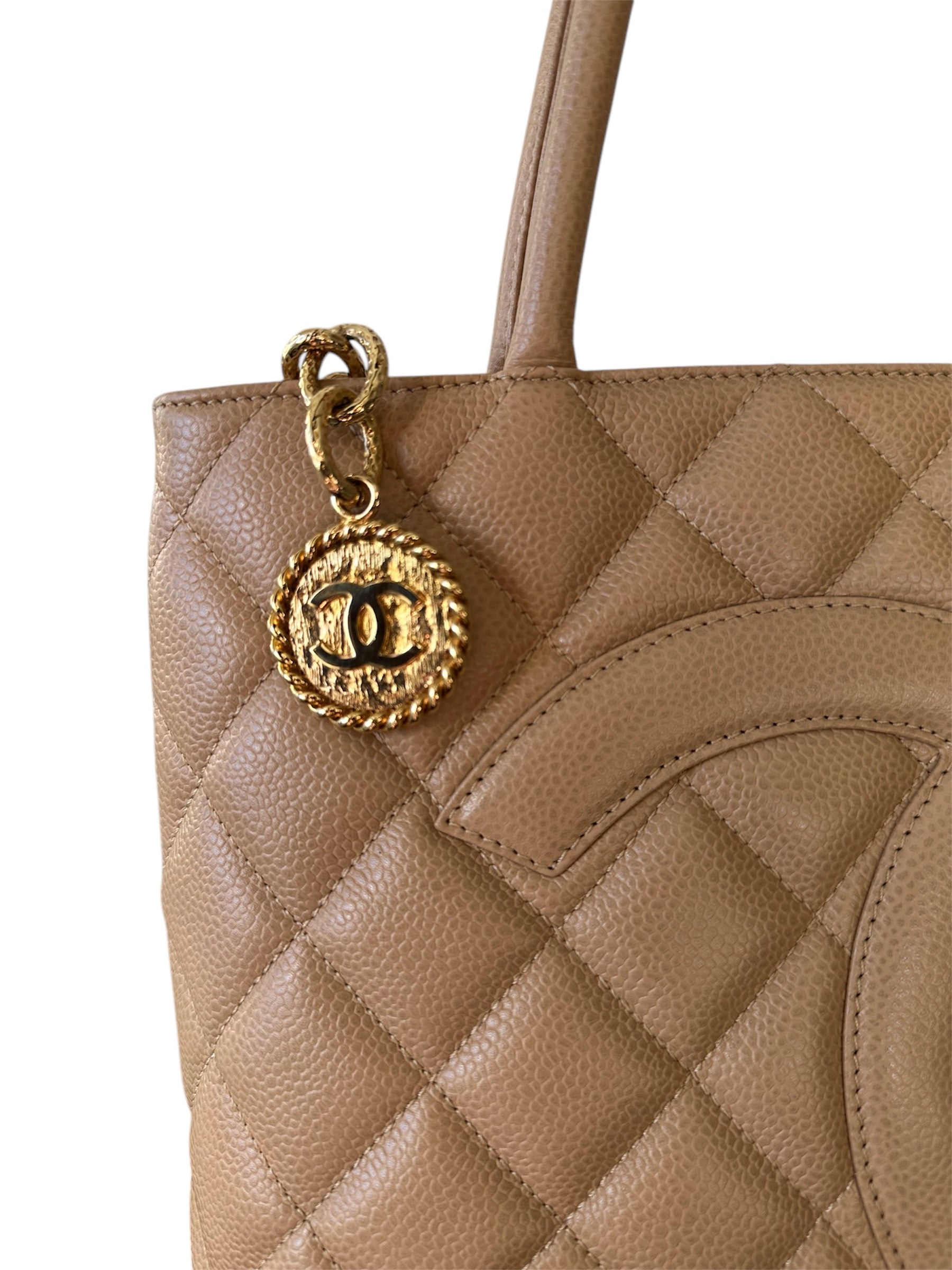 Chanel Classic Gold Medallion CC Quilted Caviar Leather Tote Bag