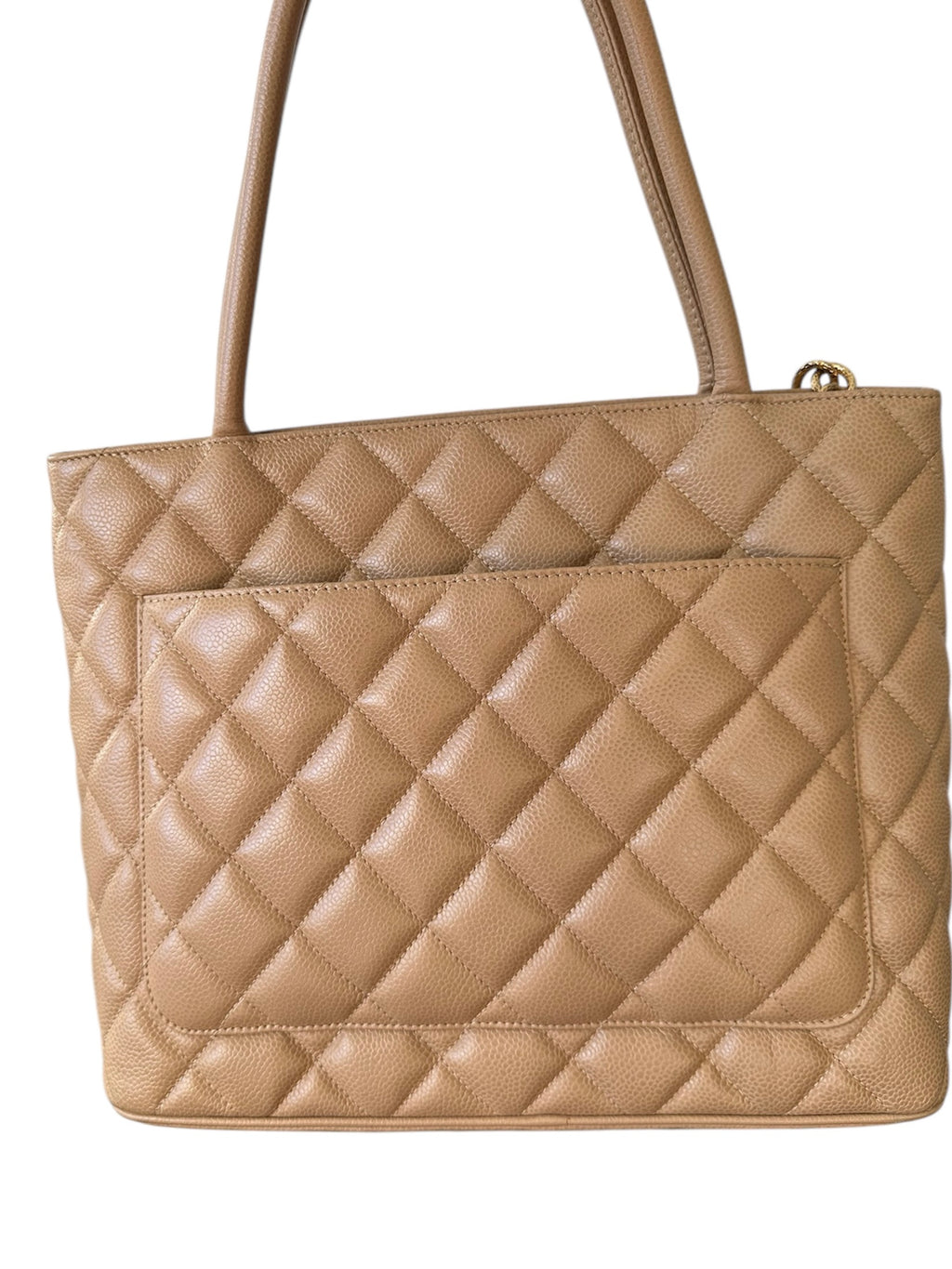 Chanel Classic Gold Medallion CC Quilted Caviar Leather Tote Bag