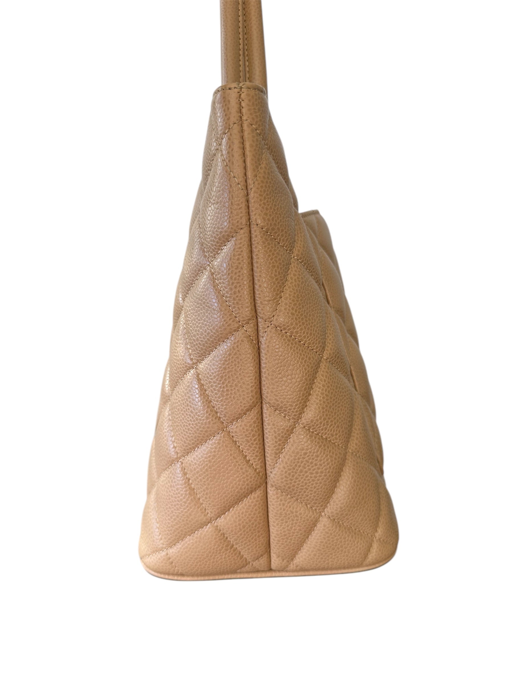 Chanel Classic Gold Medallion CC Quilted Caviar Leather Tote Bag