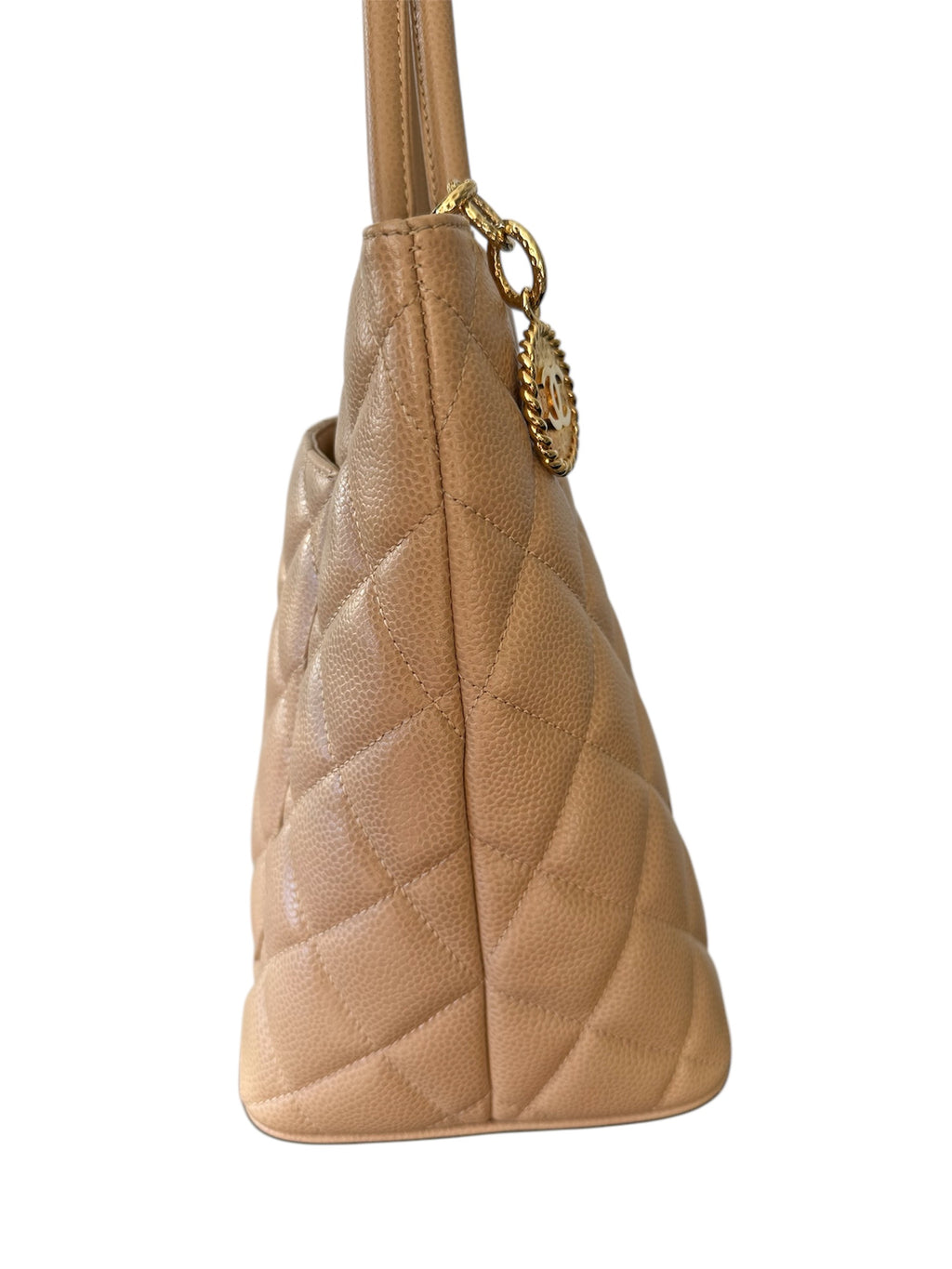 Chanel Classic Gold Medallion CC Quilted Caviar Leather Tote Bag