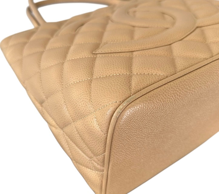 Chanel Classic Gold Medallion CC Quilted Caviar Leather Tote Bag