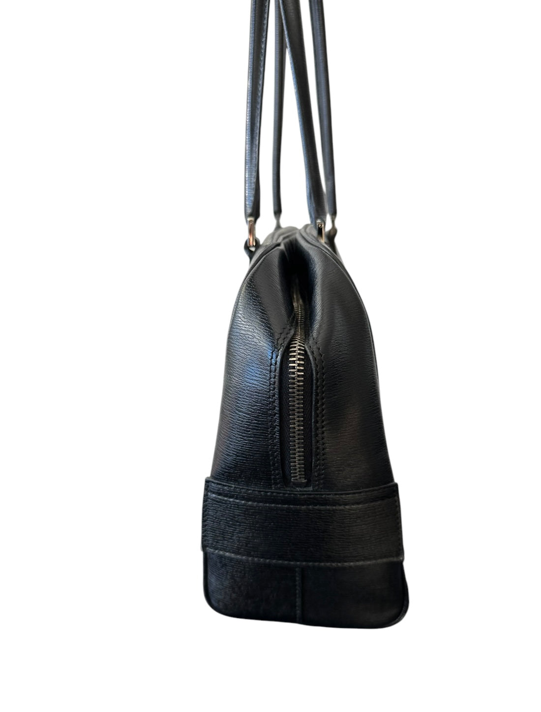 Gucci Front Angle Zipper Black Leather Shoulder Bag