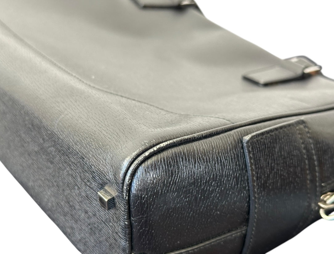 Gucci Front Angle Zipper Black Leather Shoulder Bag