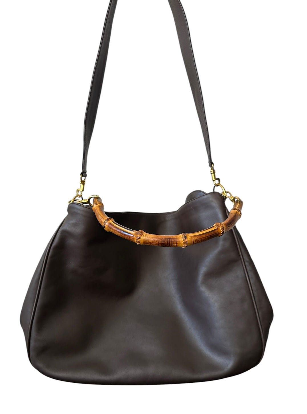 Gucci Bamboo Handle Large Leather Bag With Strap