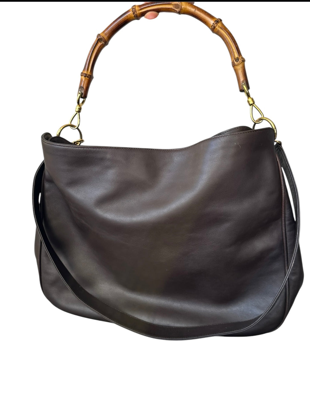 Gucci Bamboo Handle Large Leather Bag With Strap