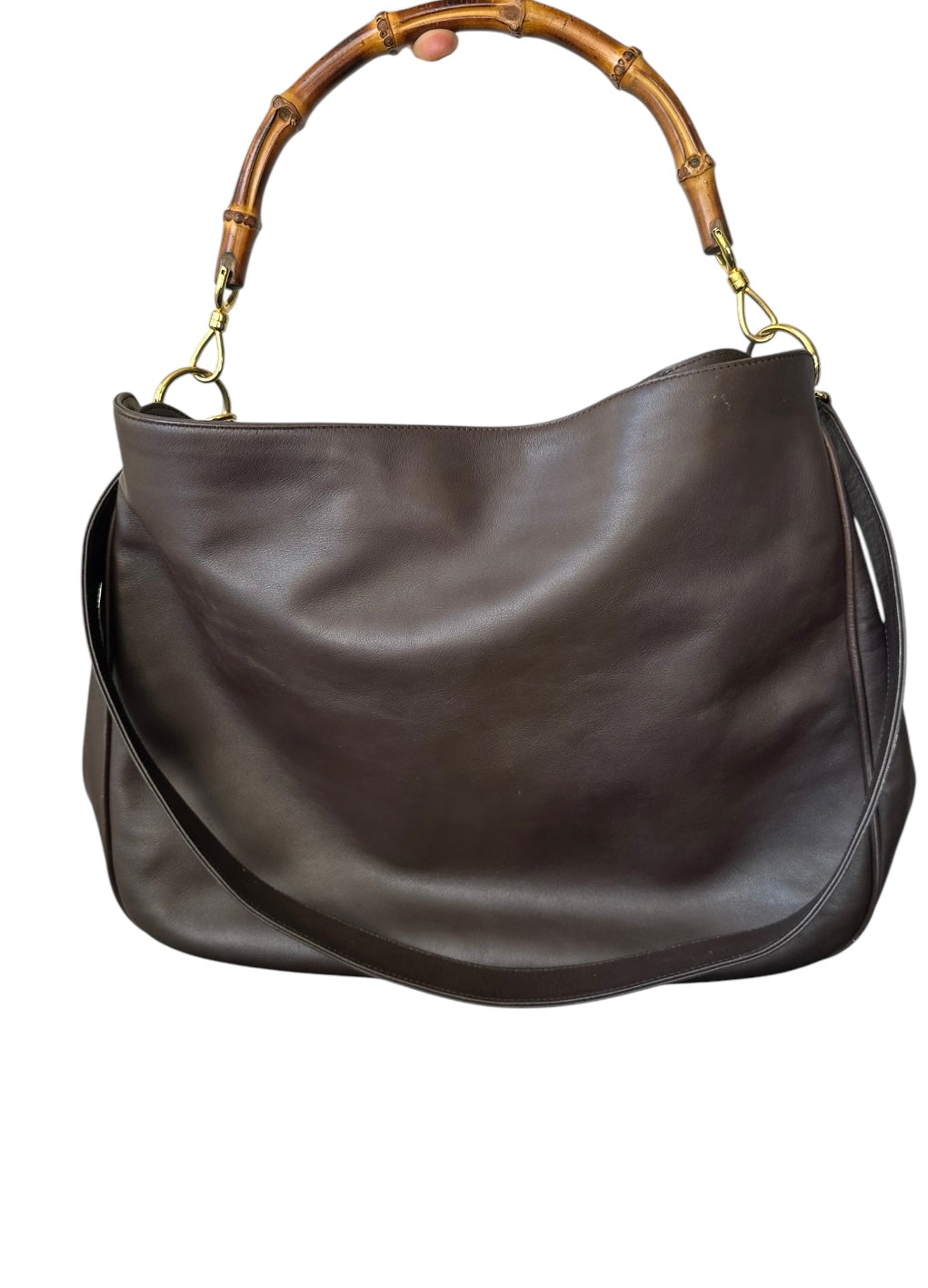Gucci Bamboo Handle Large Leather Bag With Strap