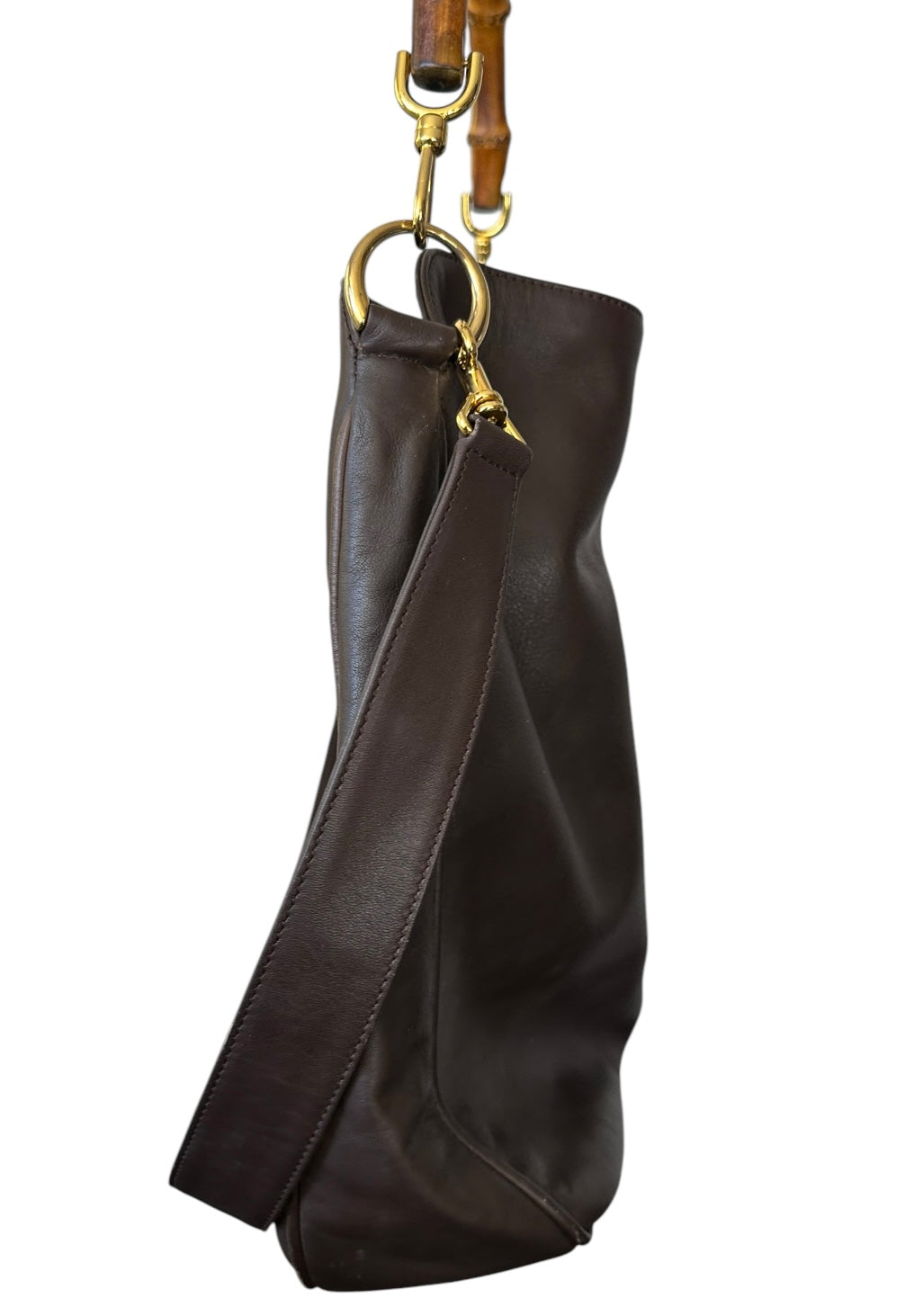 Gucci Bamboo Handle Large Leather Bag With Strap