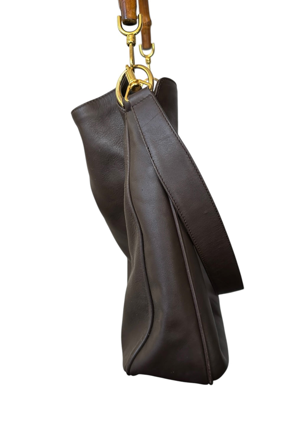 Gucci Bamboo Handle Large Leather Bag With Strap