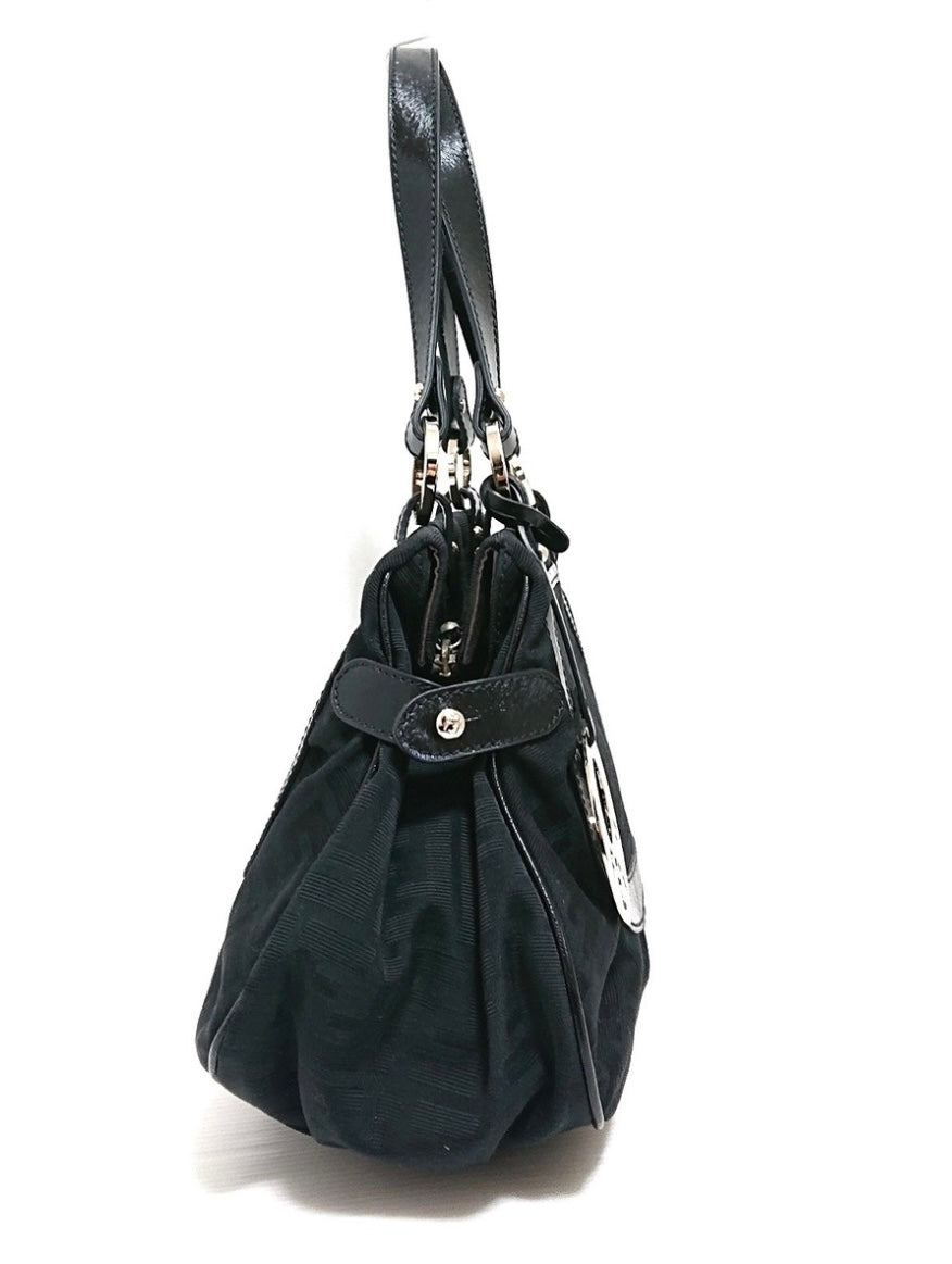 Fendi Zucca Shoulder Bag Black Jacquard Leather