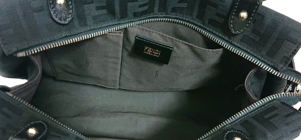 Fendi Zucca Shoulder Bag Black Jacquard Leather