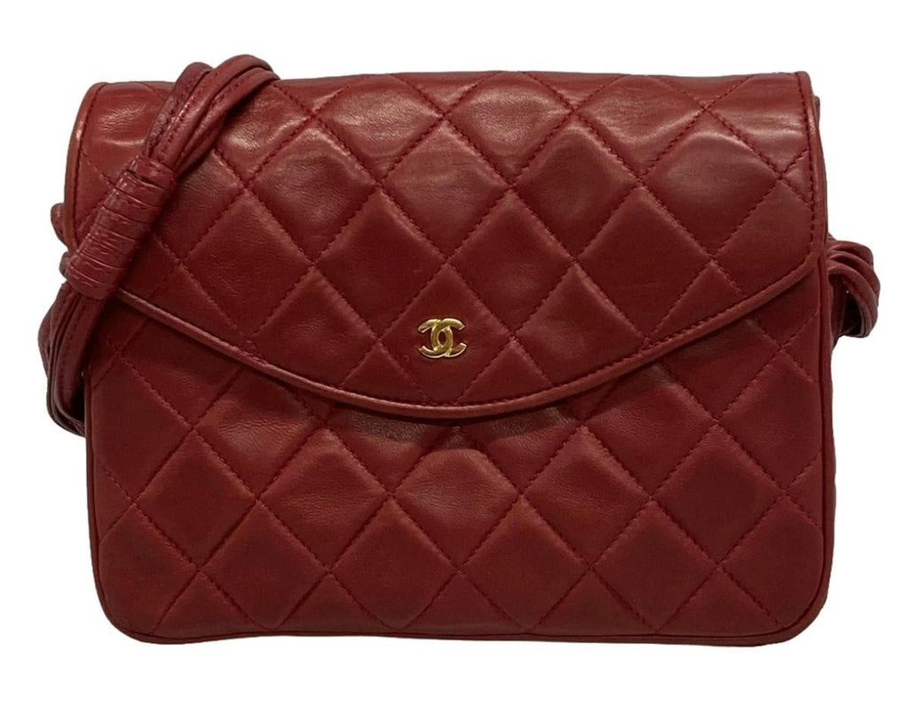 Chanel Vintage Matelasse Shoulder Bag Lambskin Leather Red