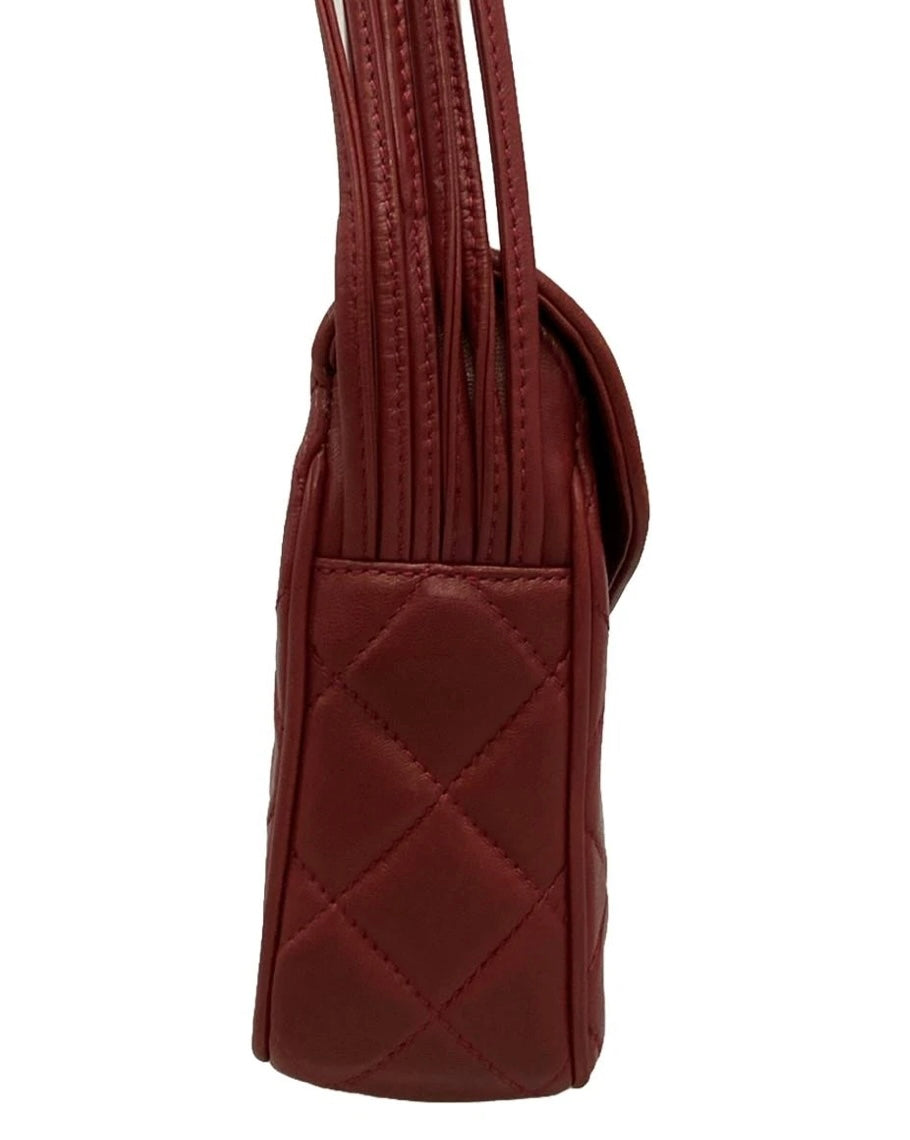 Chanel Vintage Matelasse Shoulder Bag Lambskin Leather Red